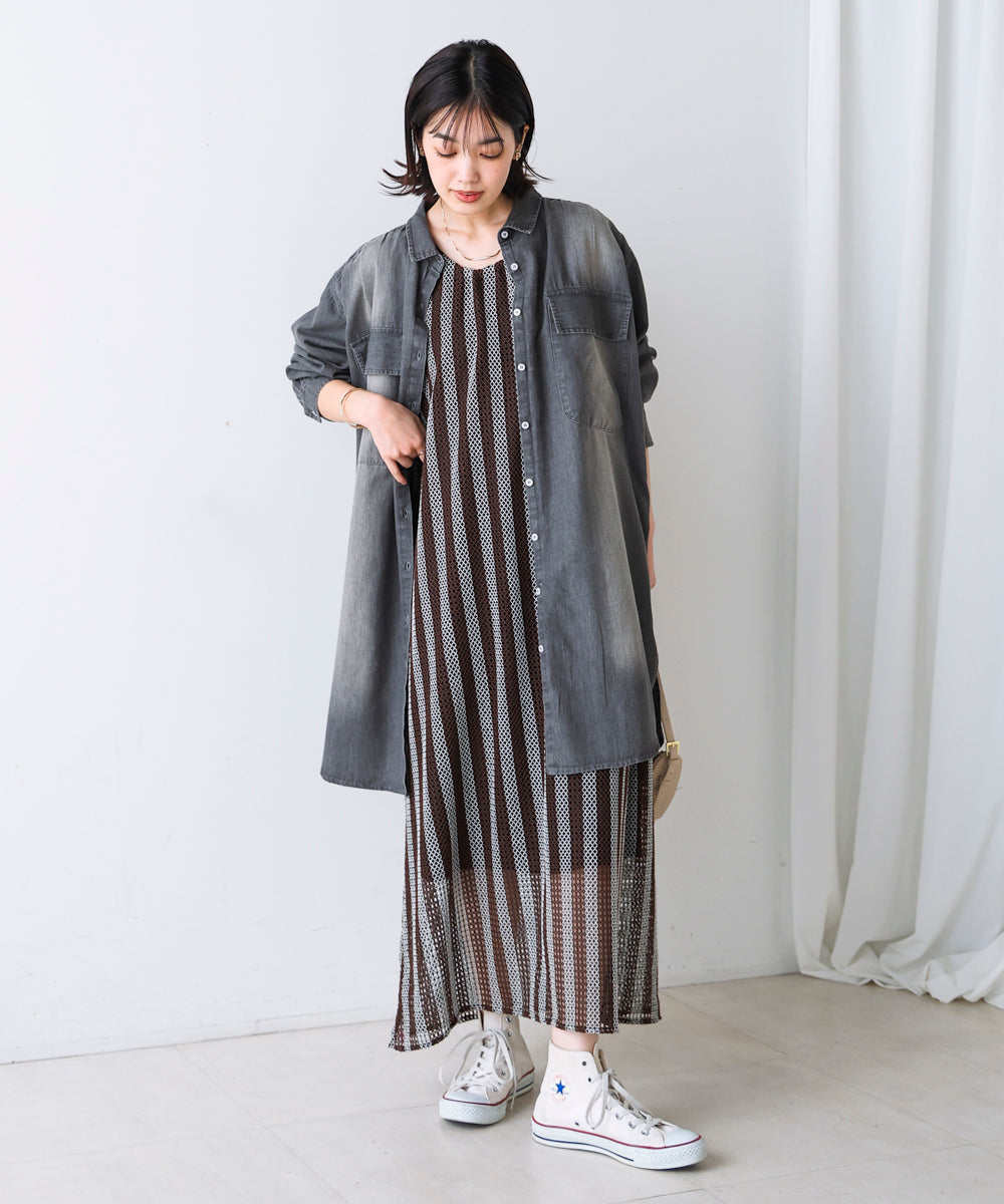 メッシュストライプワンピース
