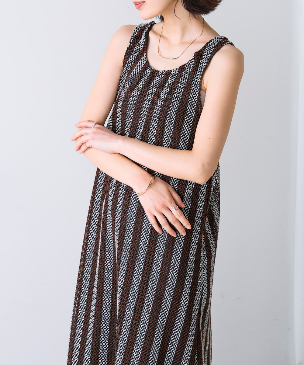 メッシュストライプワンピース