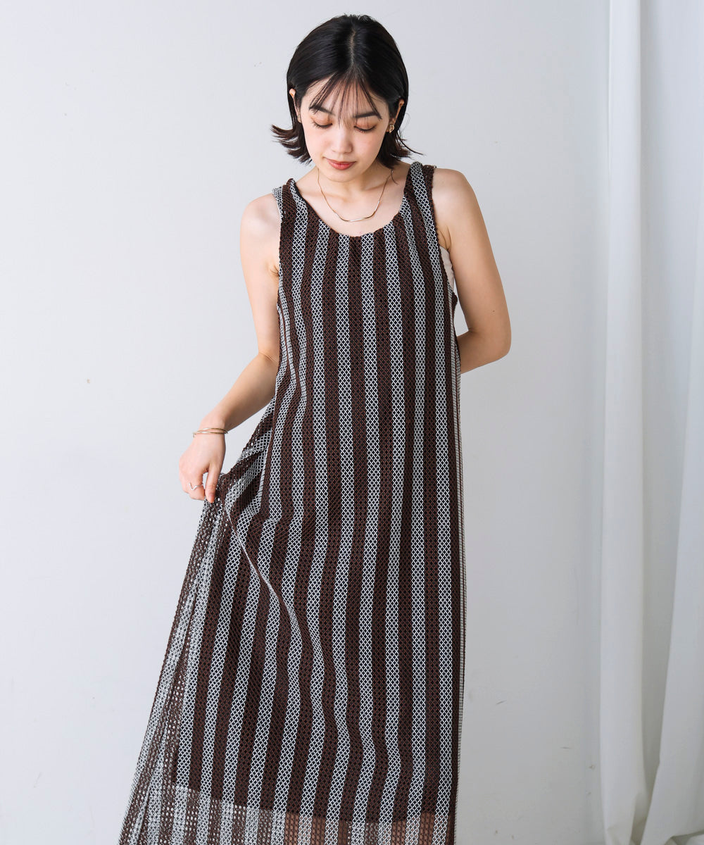 メッシュストライプワンピース
