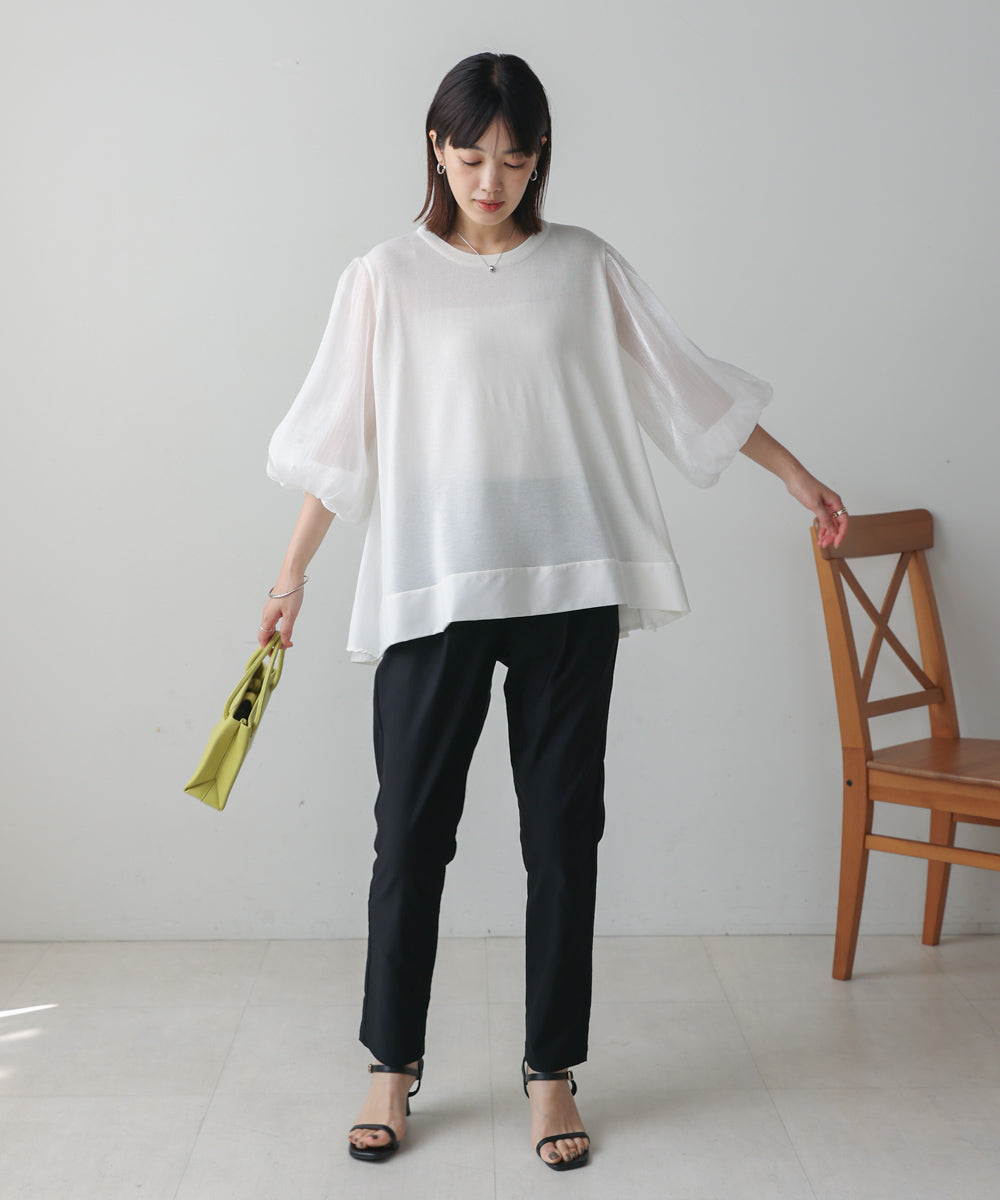 袖異素材バルーンスリーブプルオーバー
