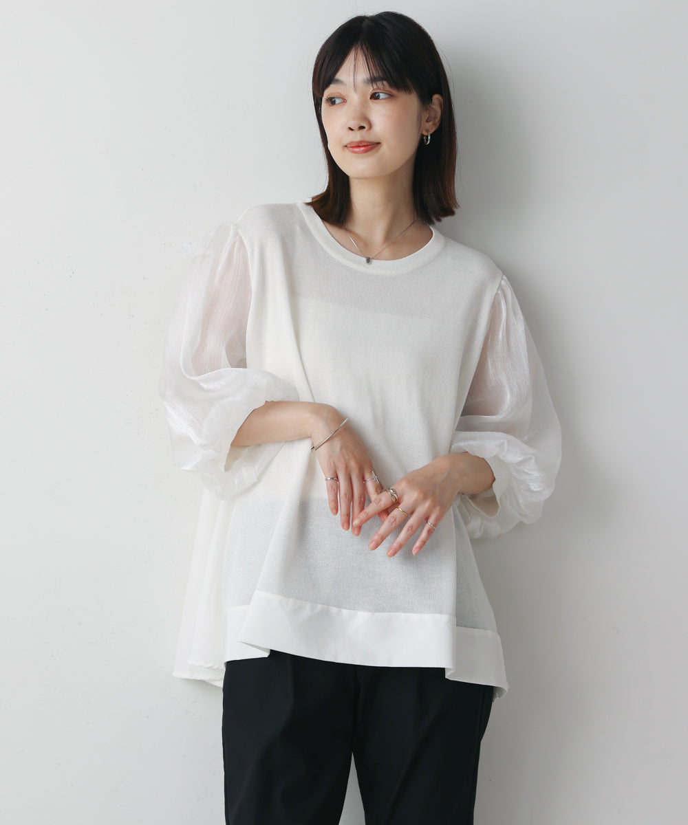 袖異素材バルーンスリーブプルオーバー
