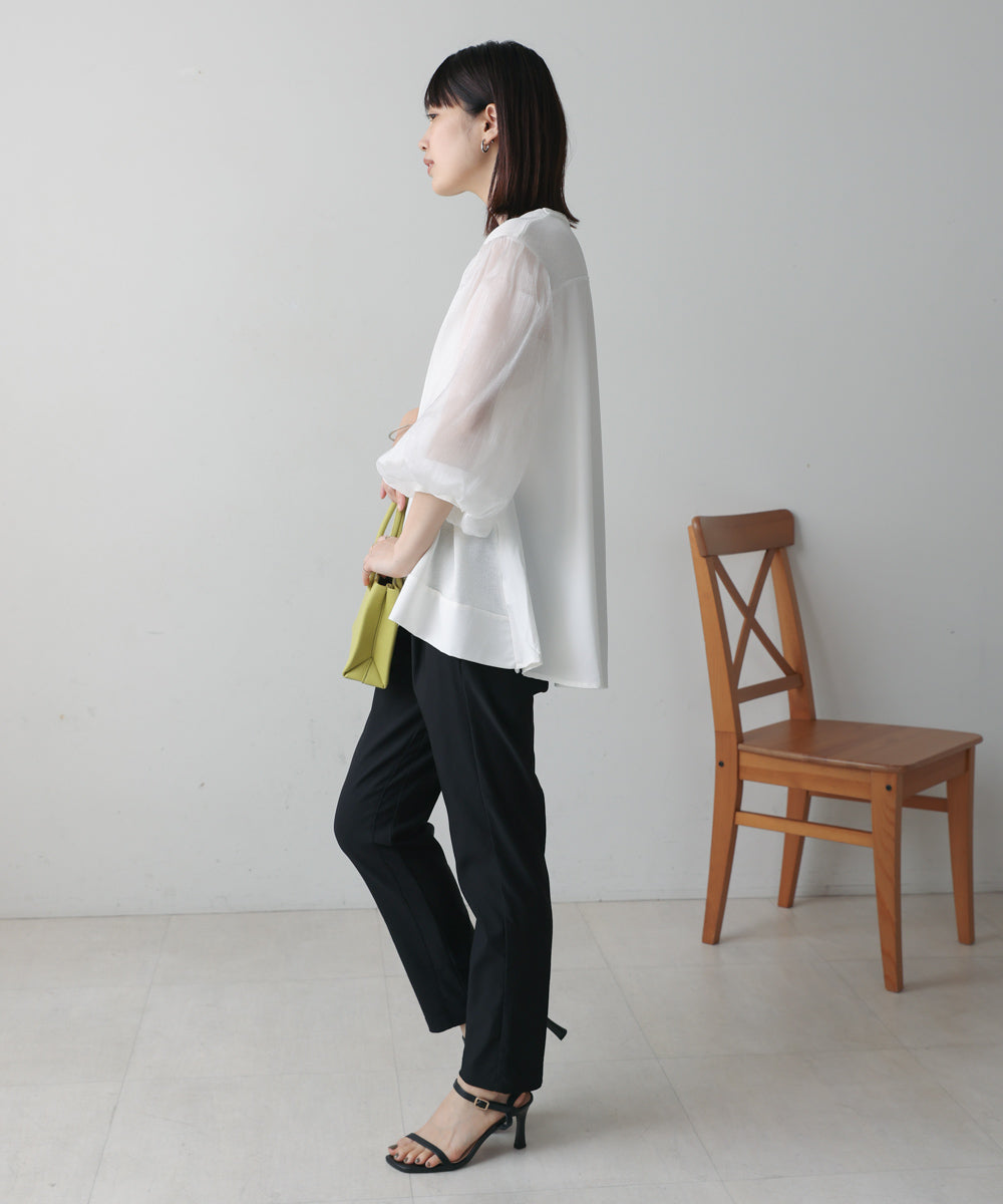 袖異素材バルーンスリーブプルオーバー