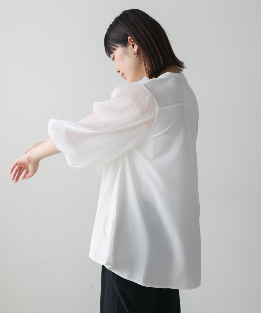 袖異素材バルーンスリーブプルオーバー