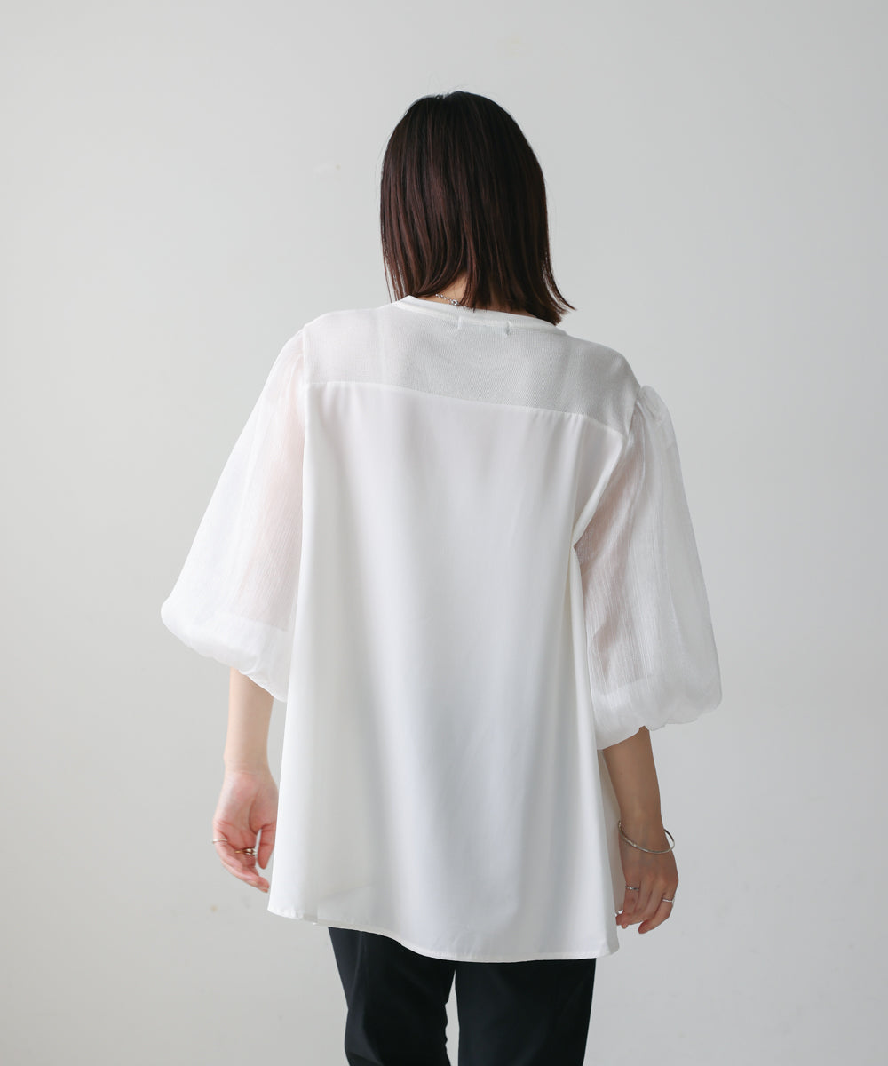 袖異素材バルーンスリーブプルオーバー