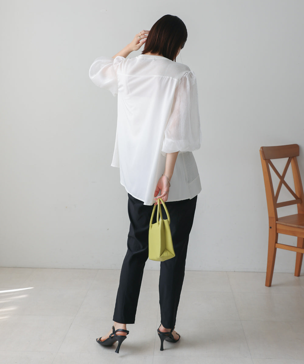 袖異素材バルーンスリーブプルオーバー