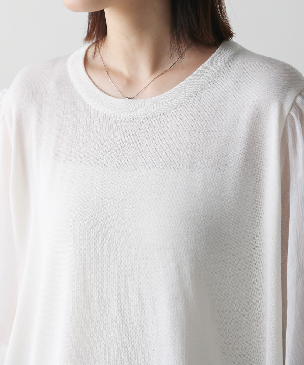 袖異素材バルーンスリーブプルオーバー