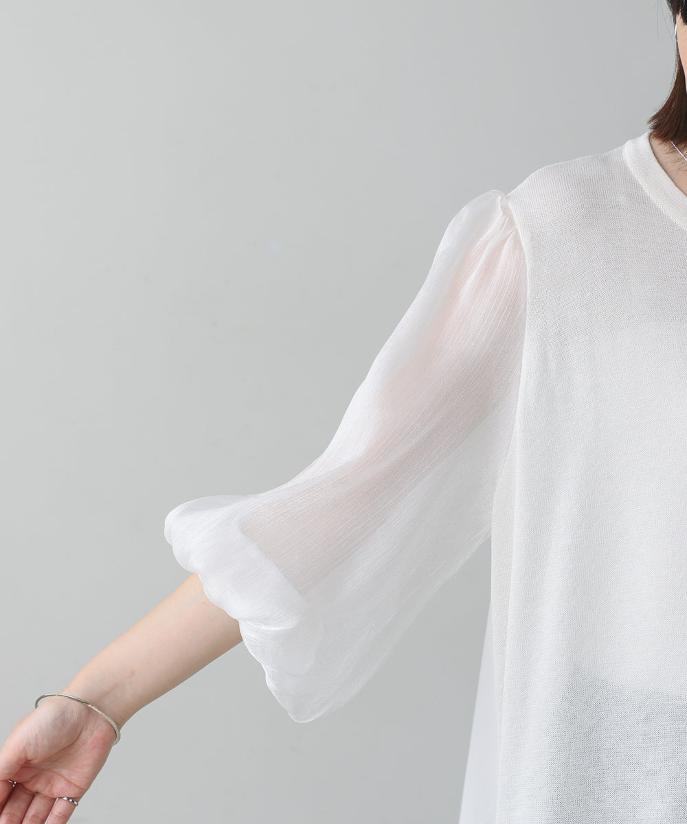 袖異素材バルーンスリーブプルオーバー