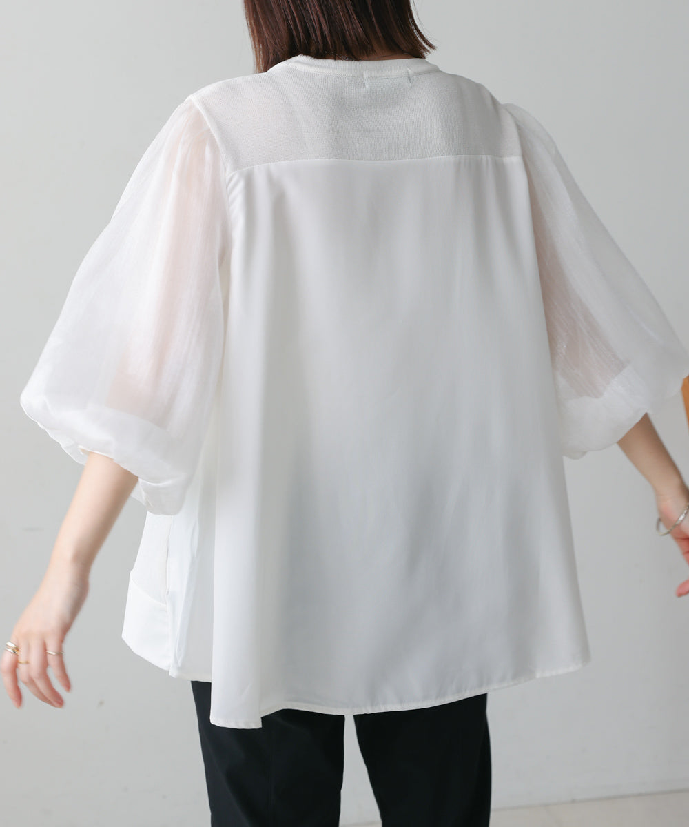 袖異素材バルーンスリーブプルオーバー