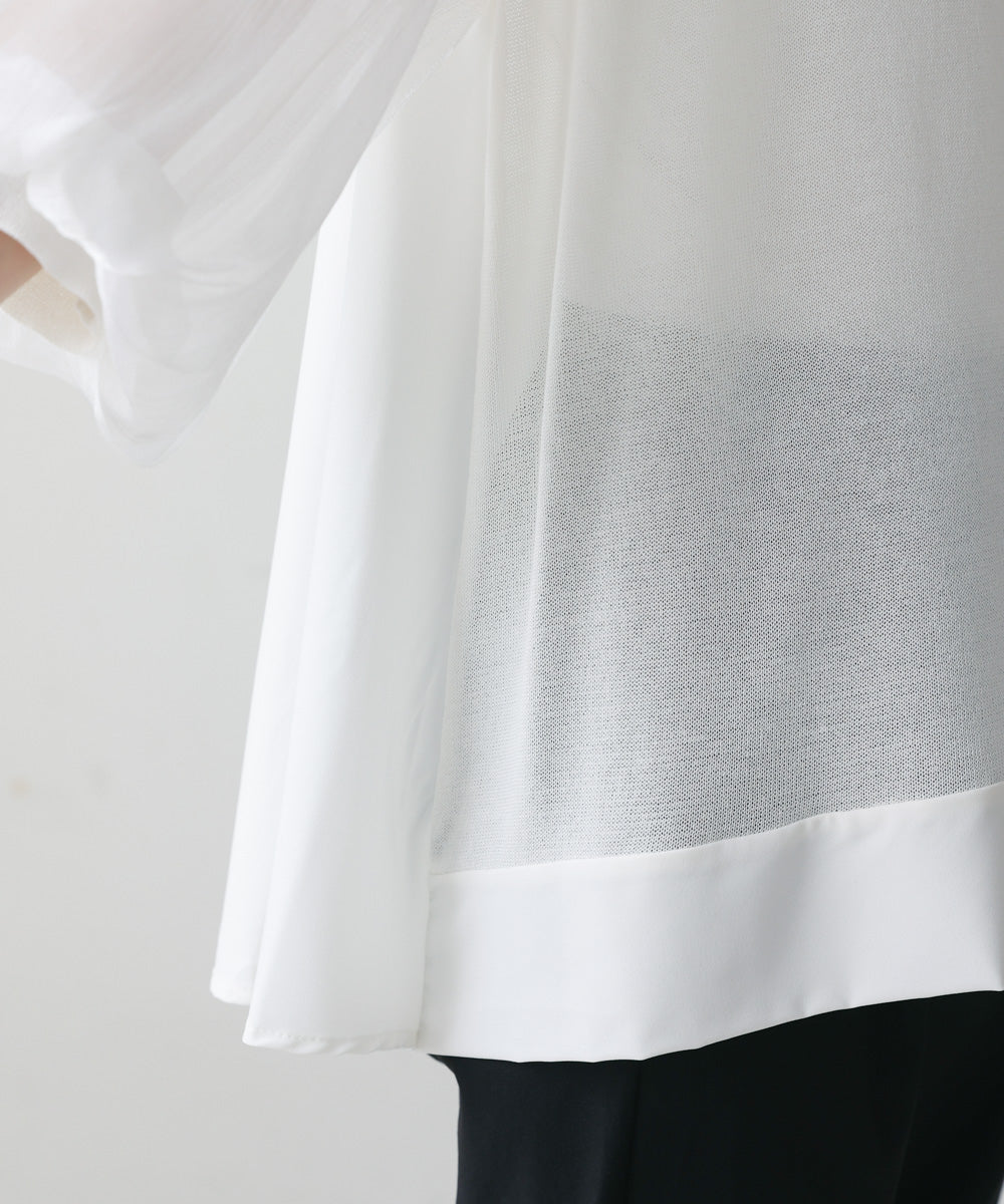 袖異素材バルーンスリーブプルオーバー