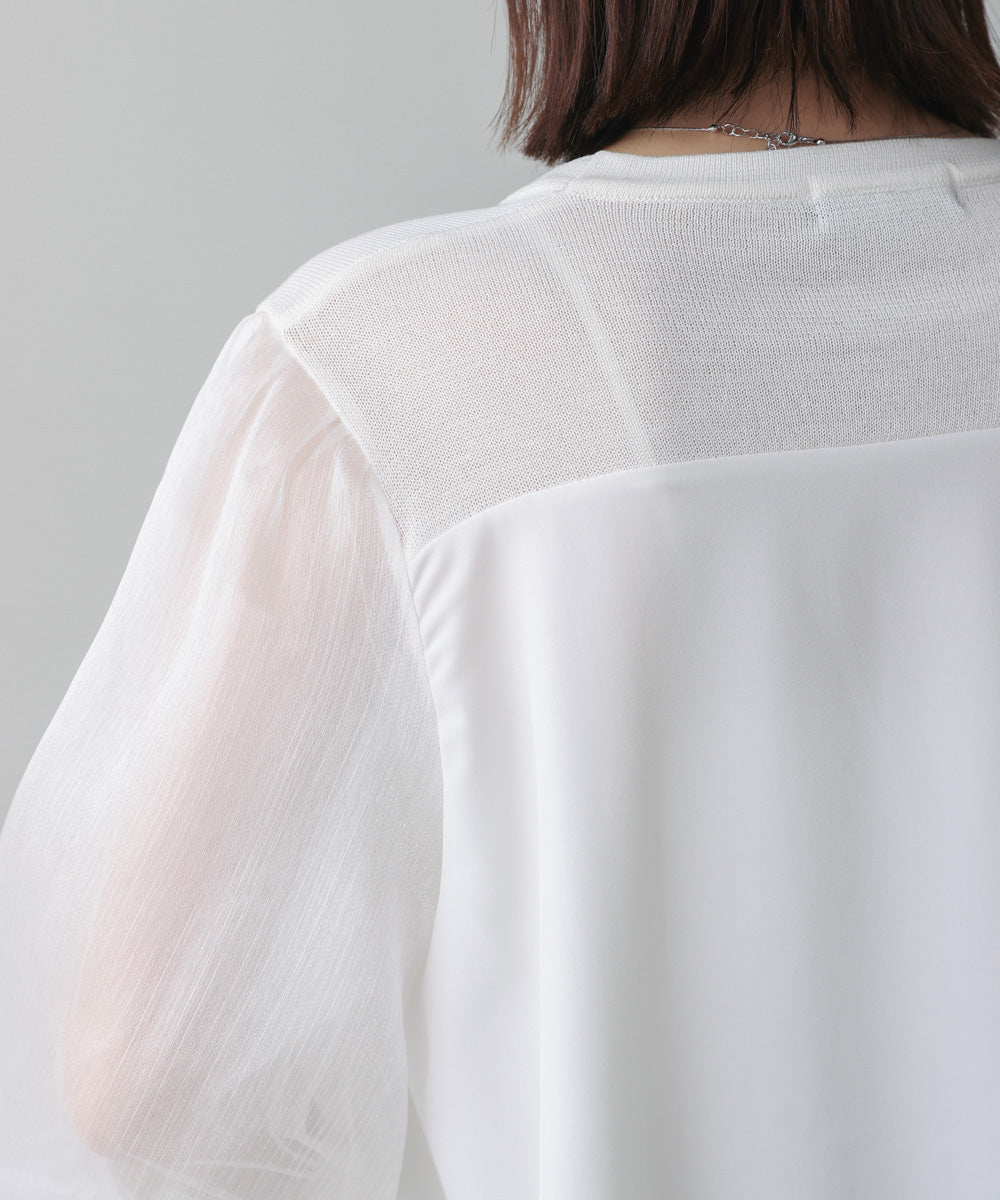 袖異素材バルーンスリーブプルオーバー