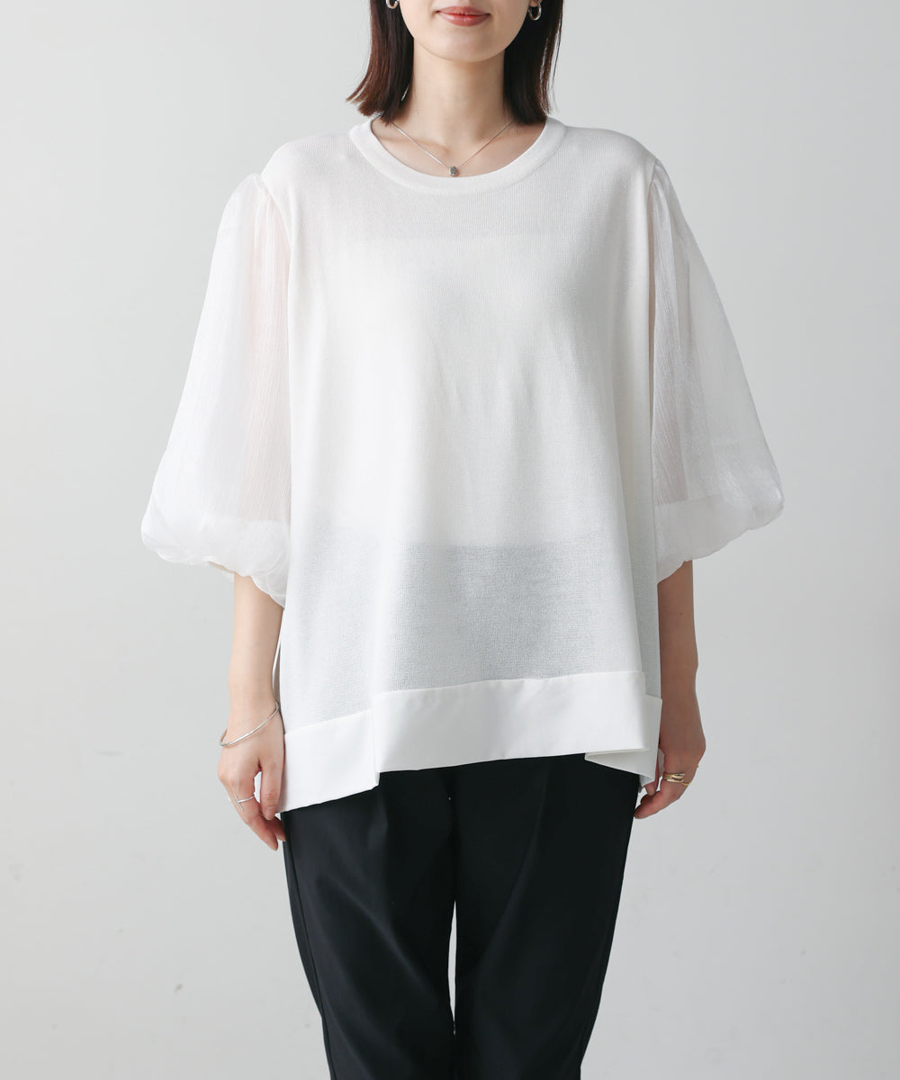 袖異素材バルーンスリーブプルオーバー