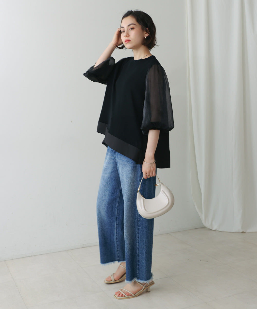 袖異素材バルーンスリーブプルオーバー
