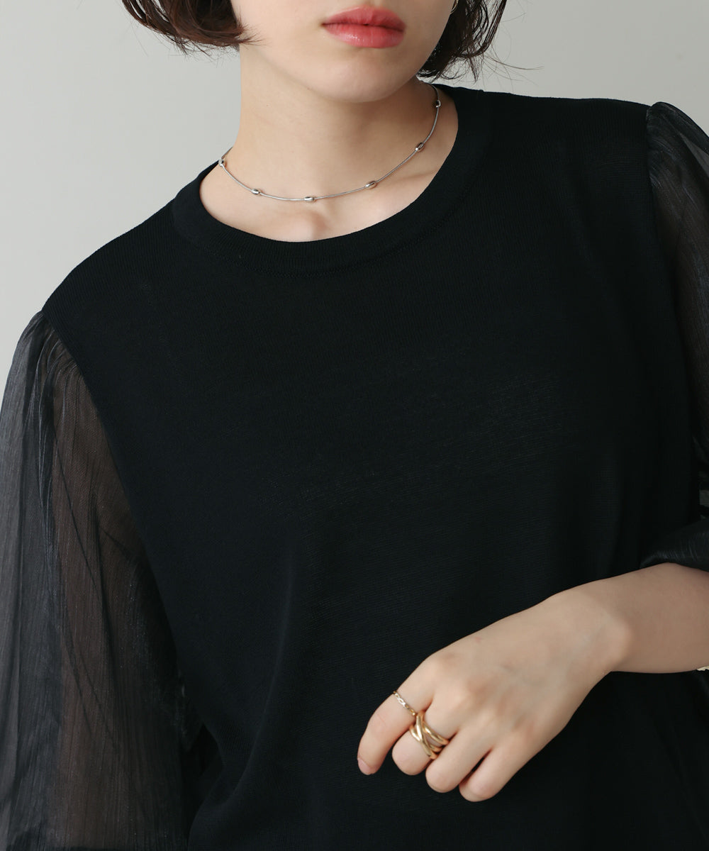 袖異素材バルーンスリーブプルオーバー