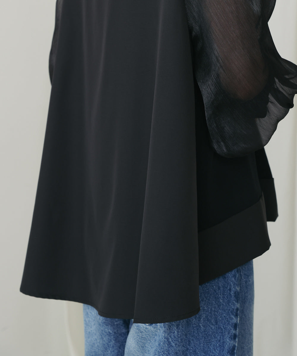 袖異素材バルーンスリーブプルオーバー