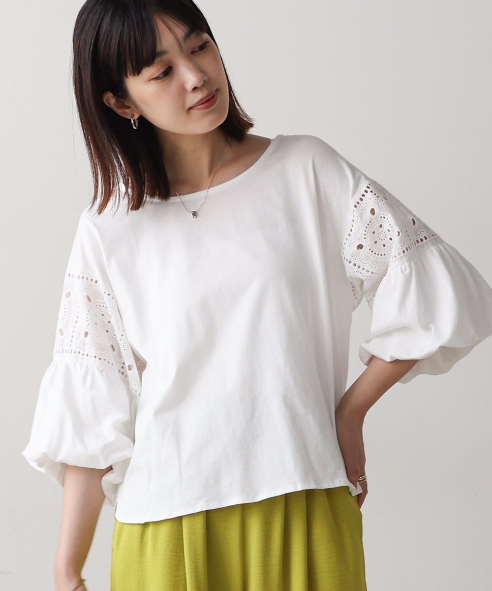 袖レース切替ブラウス