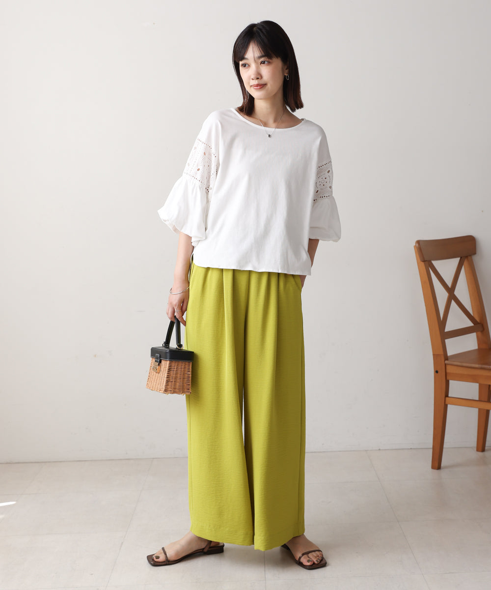 袖レース切替ブラウス