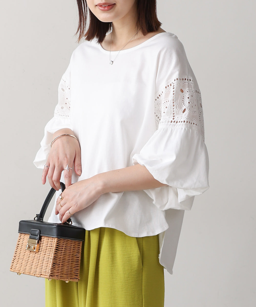 袖レース切替ブラウス