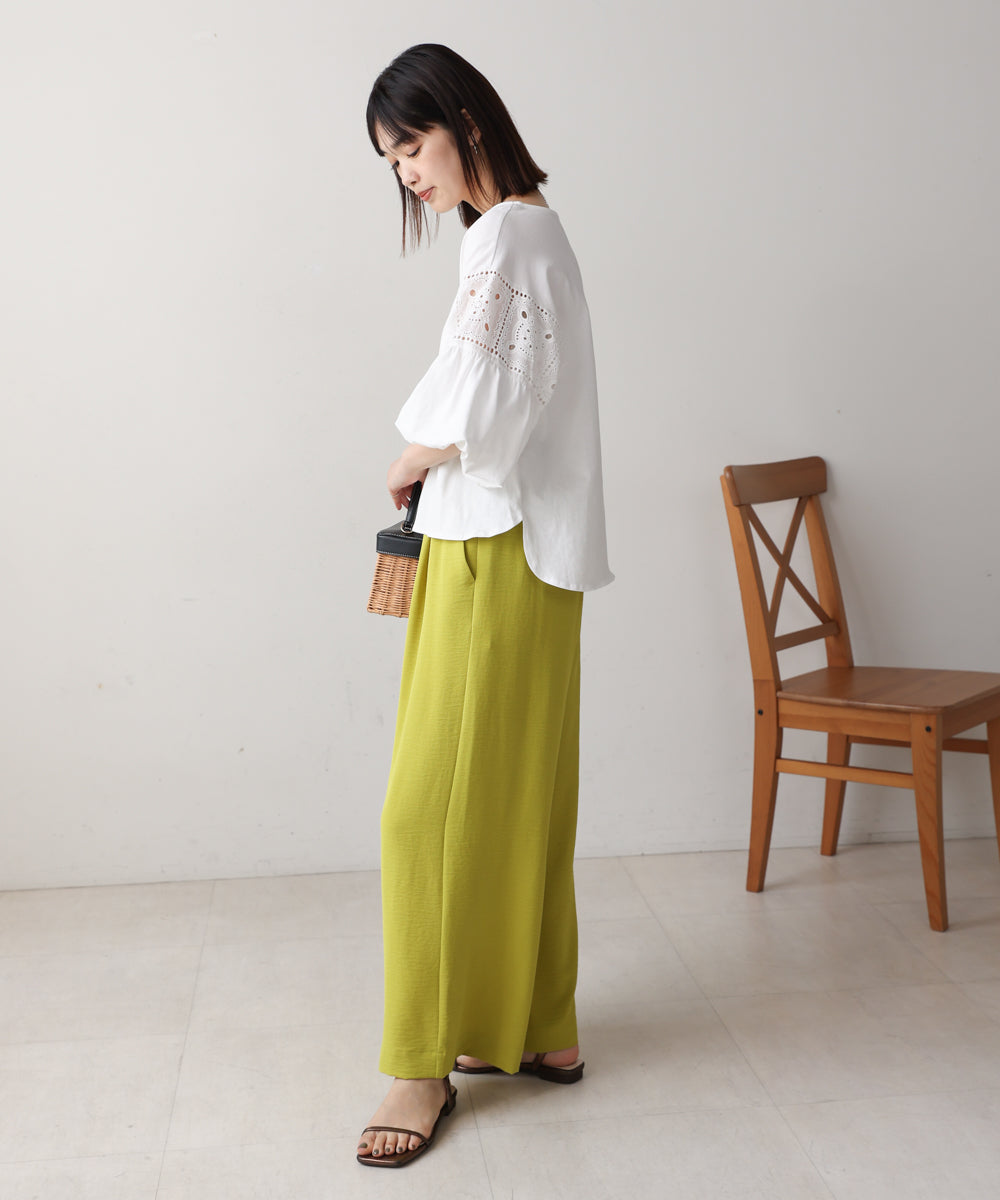 袖レース切替ブラウス