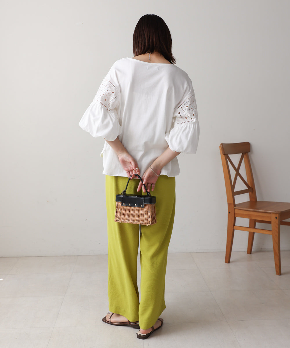 袖レース切替ブラウス