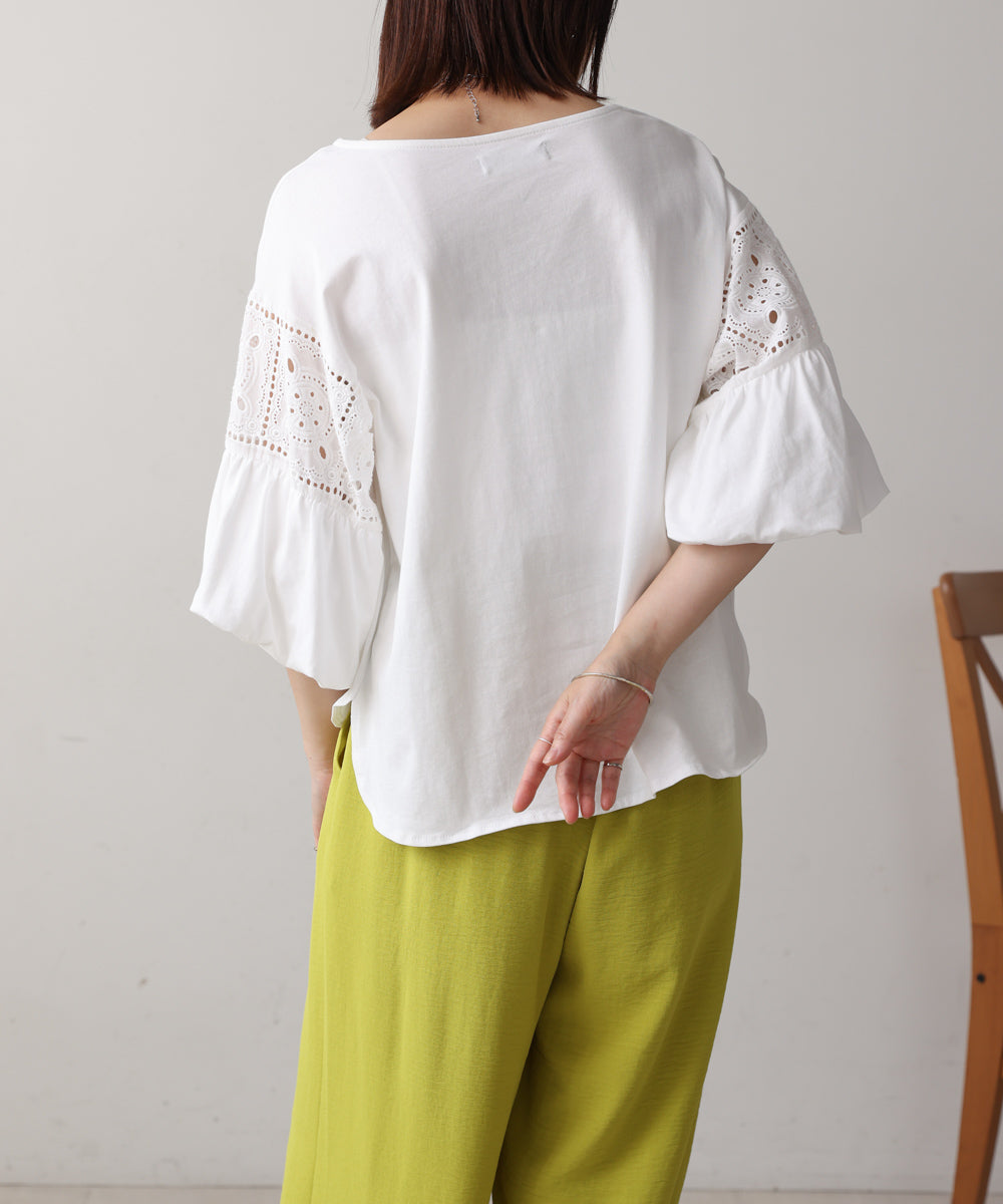 袖レース切替ブラウス
