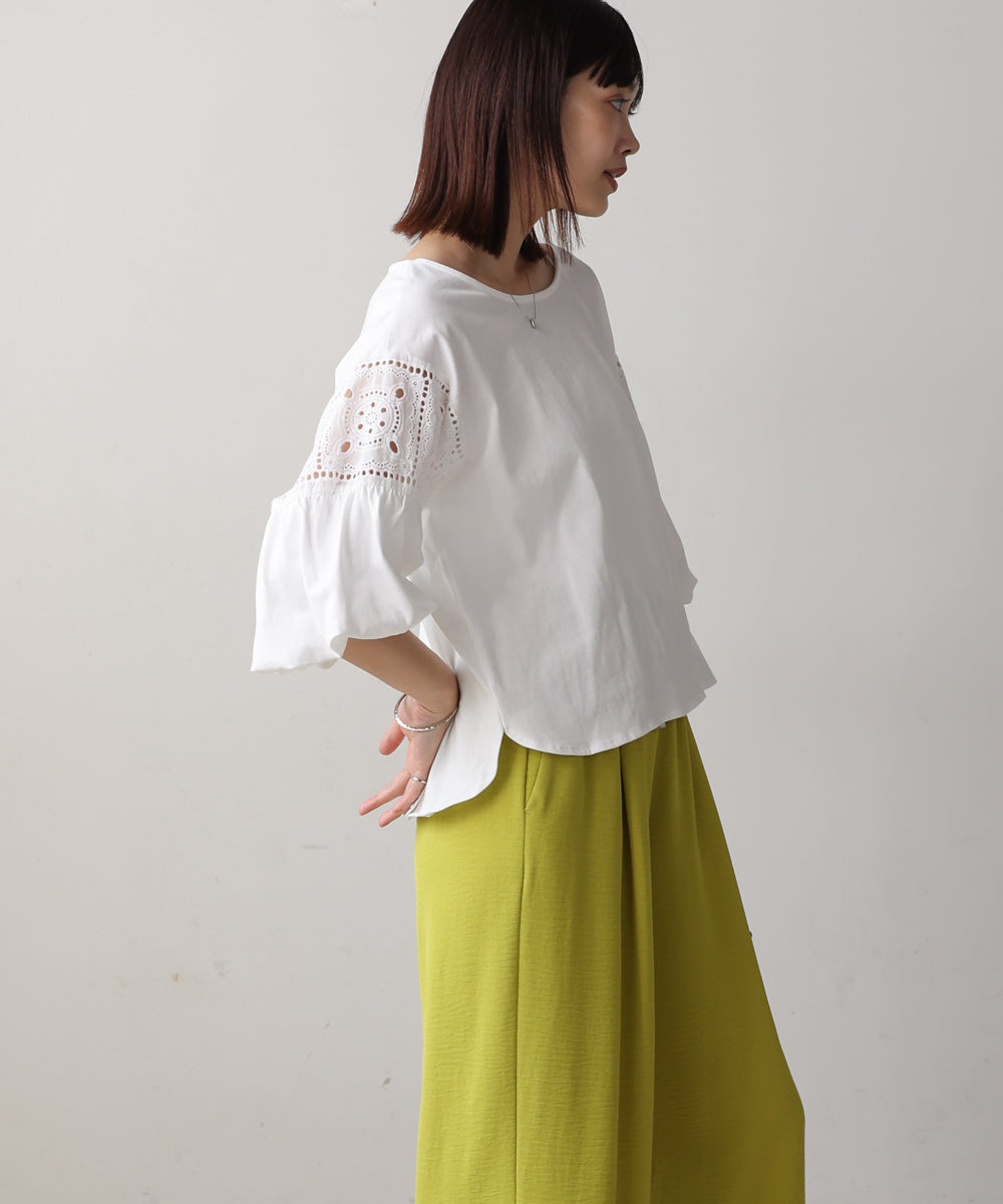 袖レース切替ブラウス