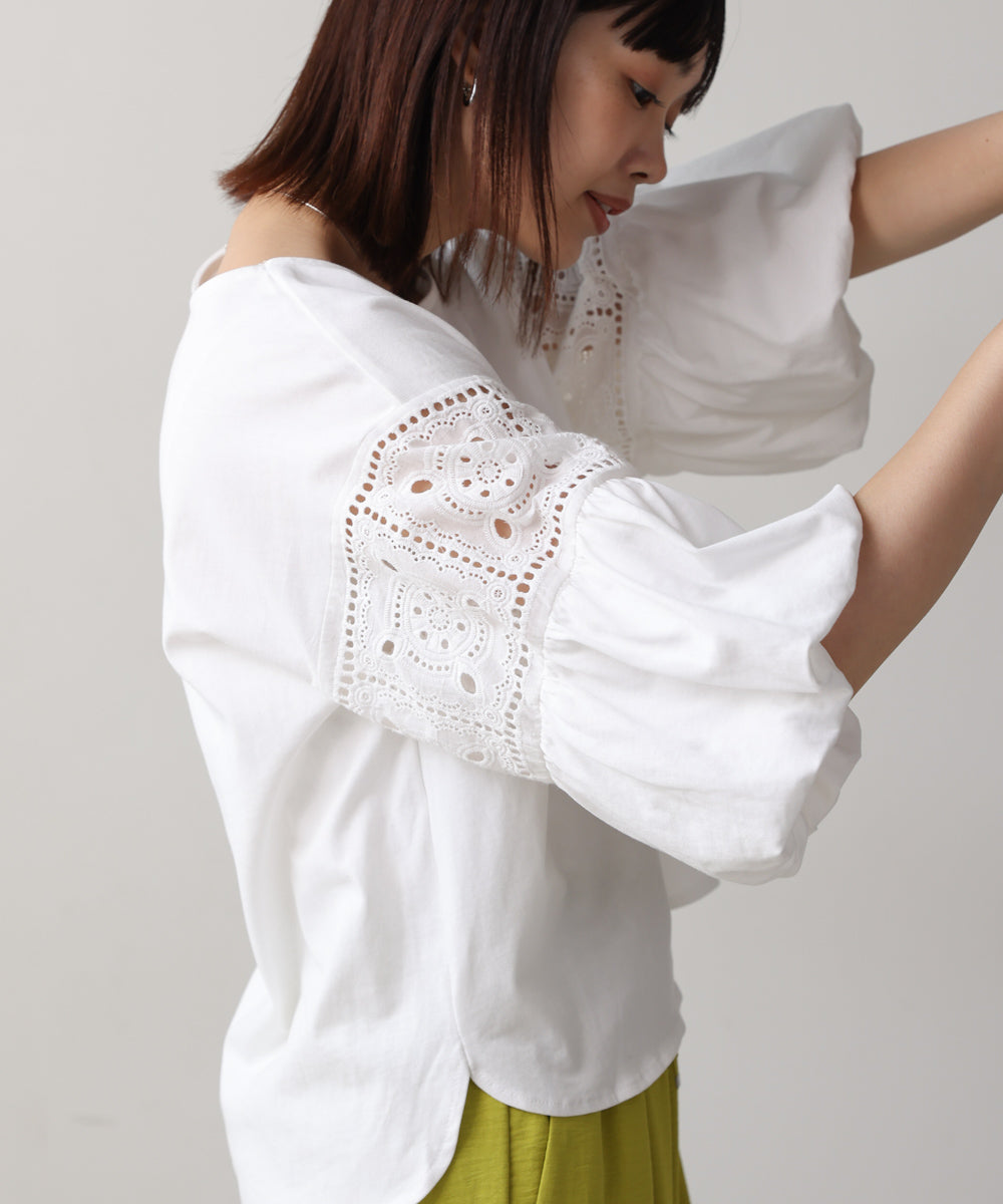 袖レース切替ブラウス