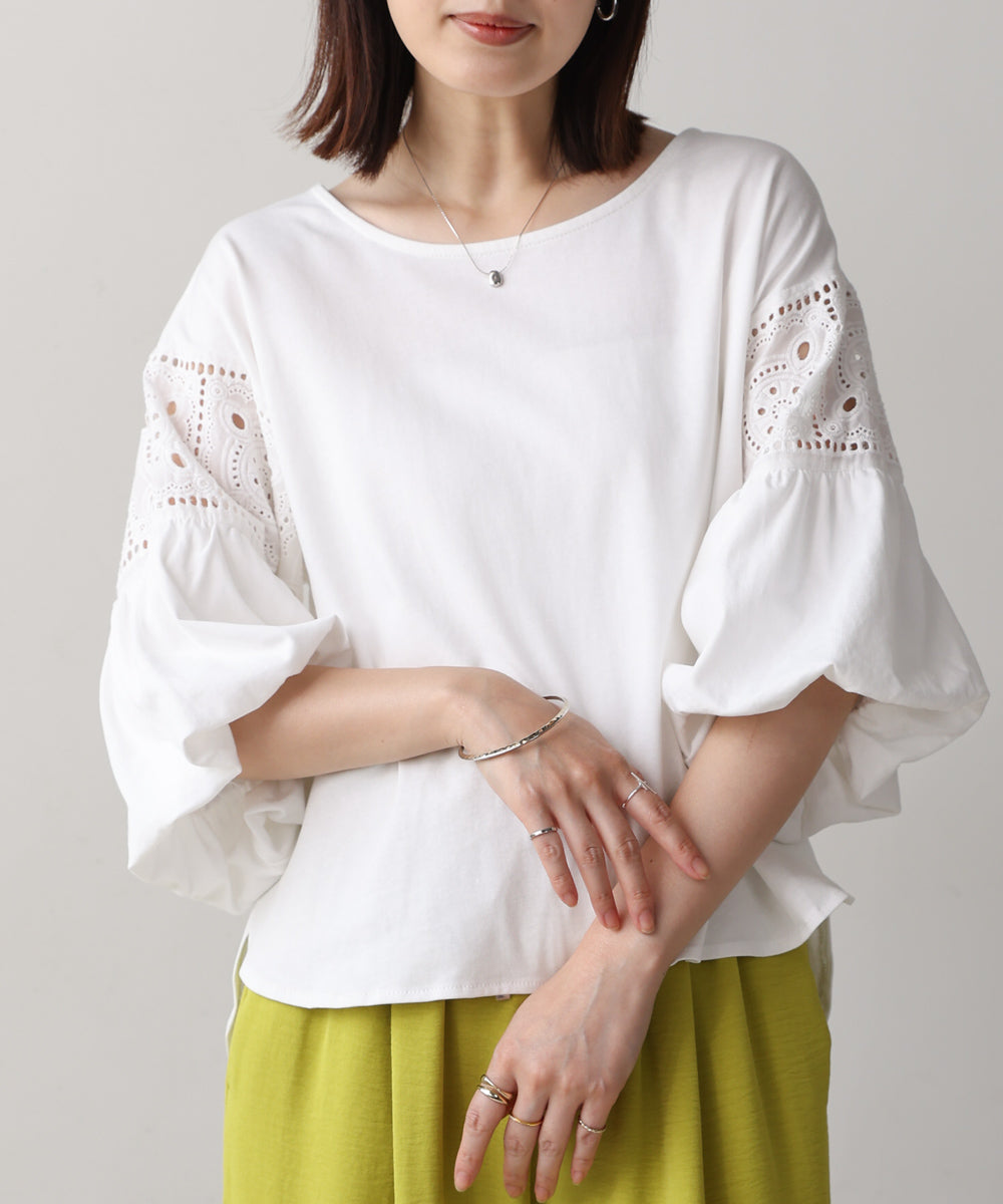 袖レース切替ブラウス