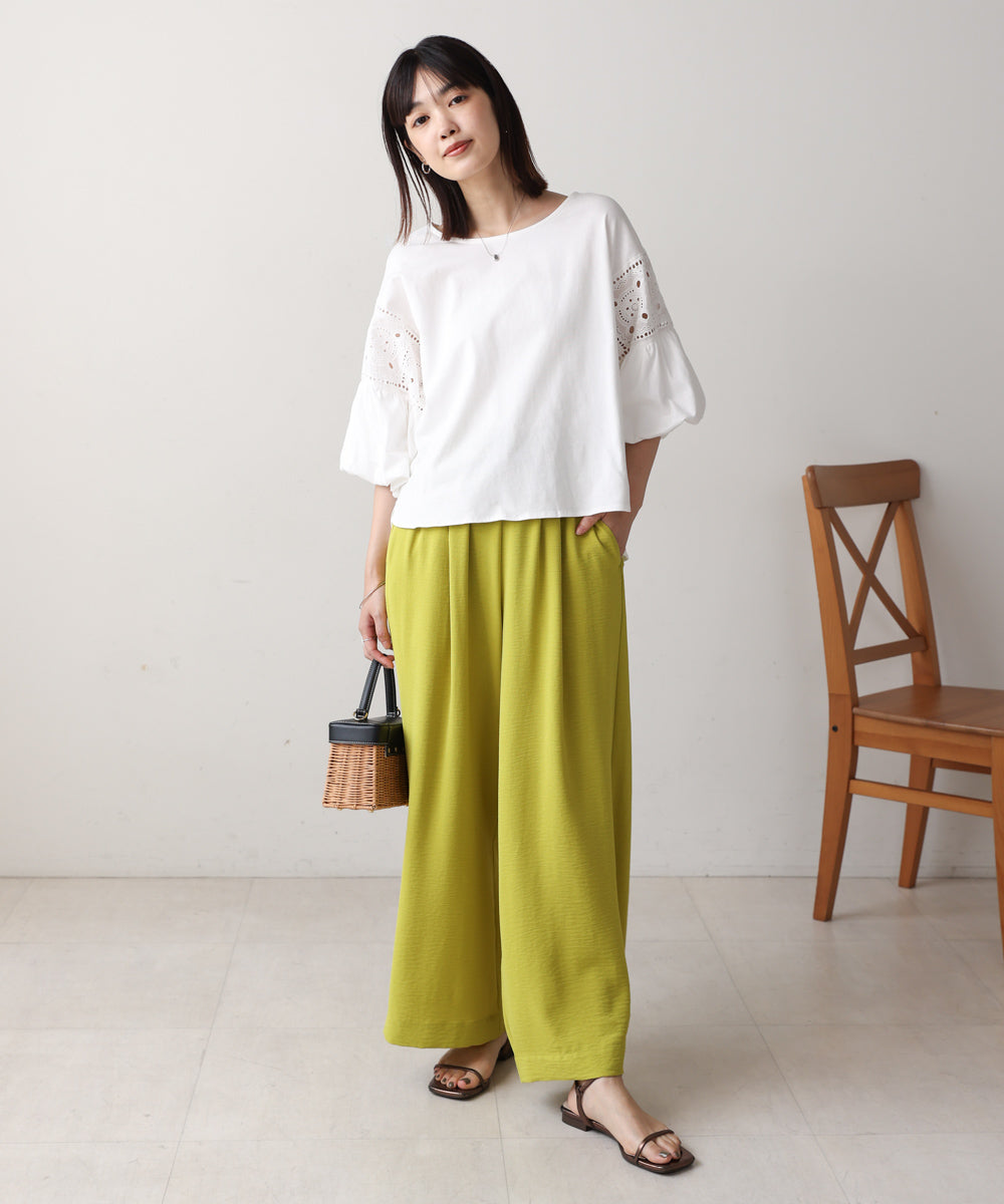 袖レース切替ブラウス