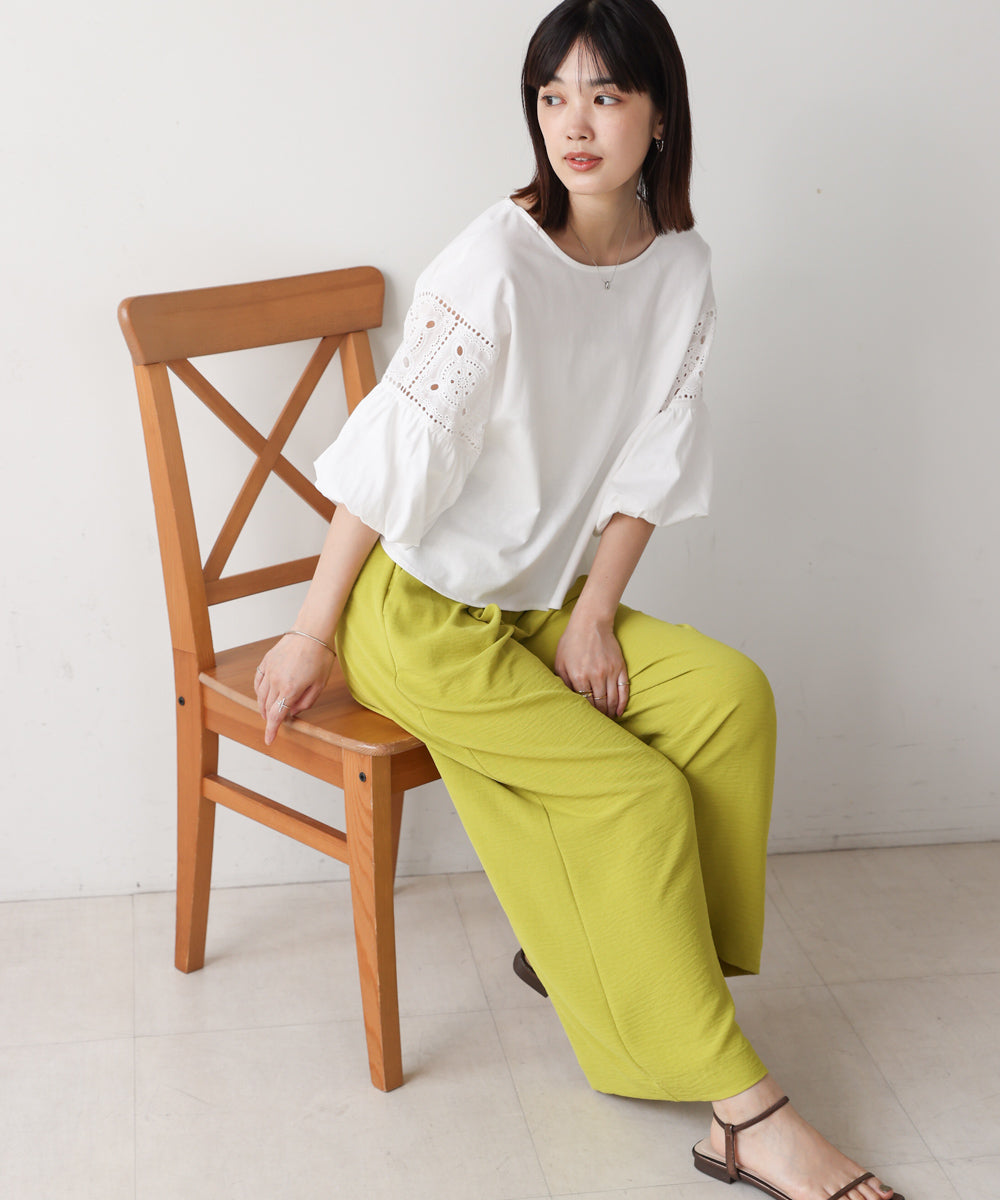 袖レース切替ブラウス