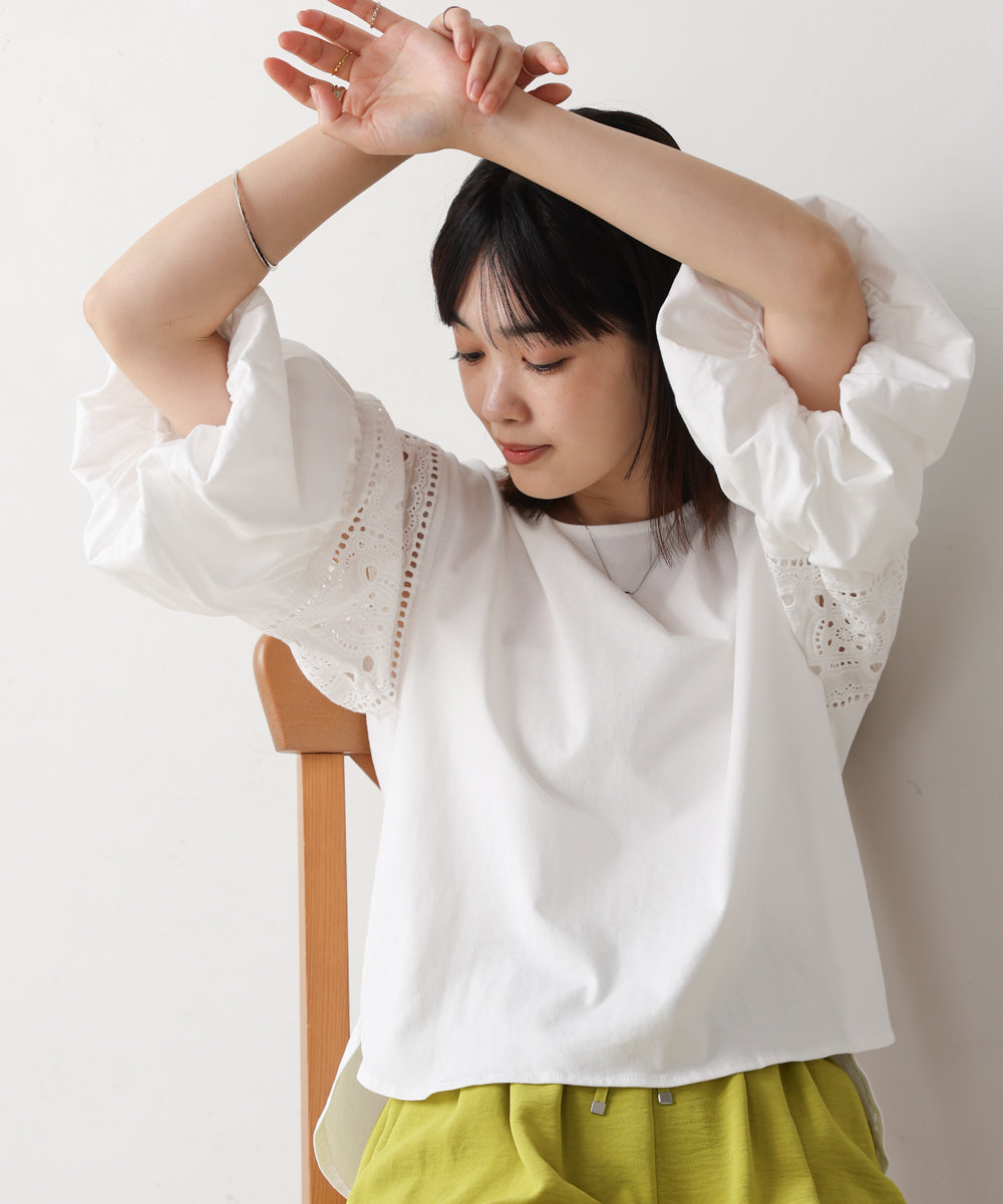 袖レース切替ブラウス