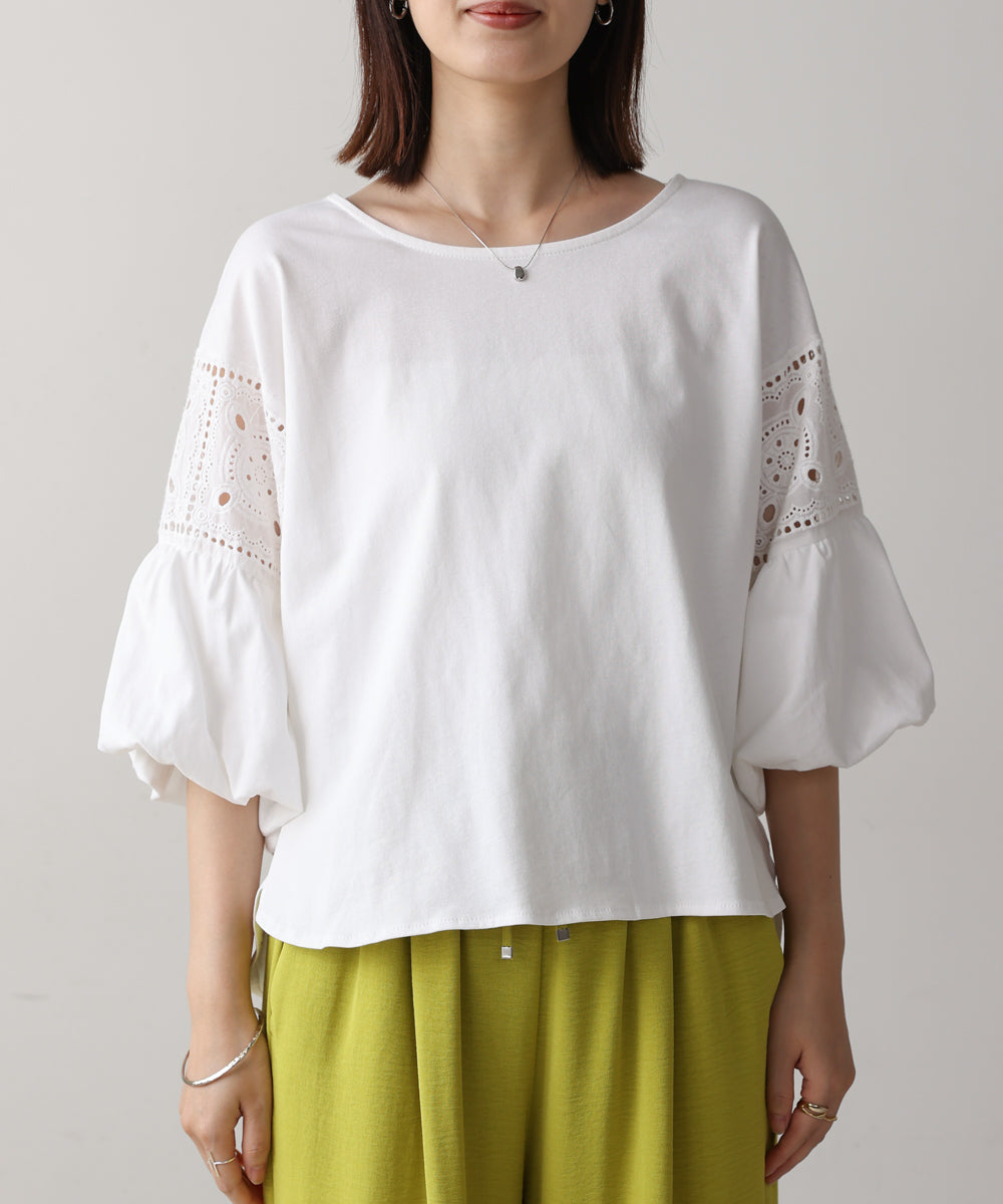袖レース切替ブラウス