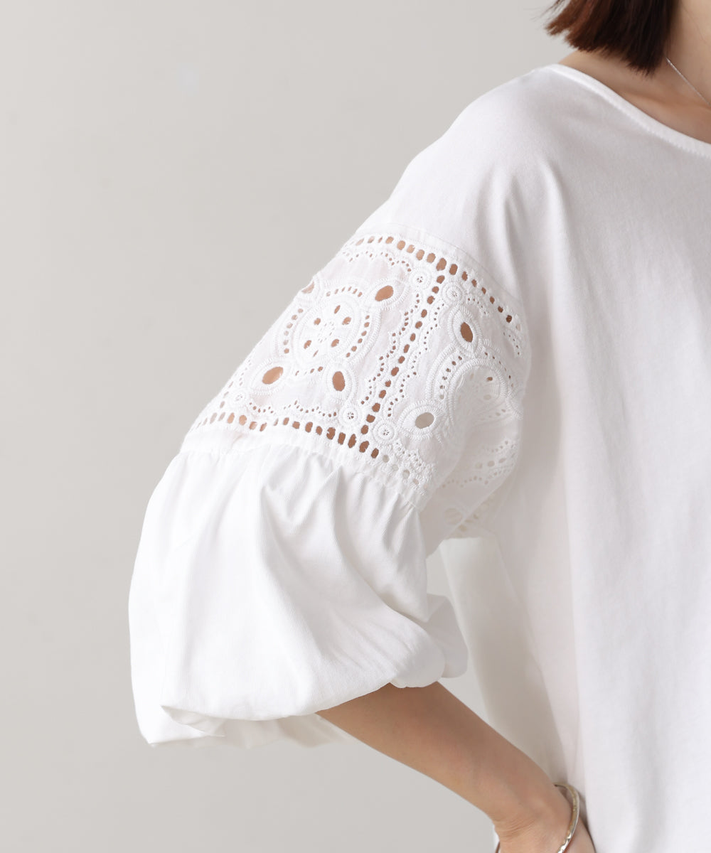 袖レース切替ブラウス