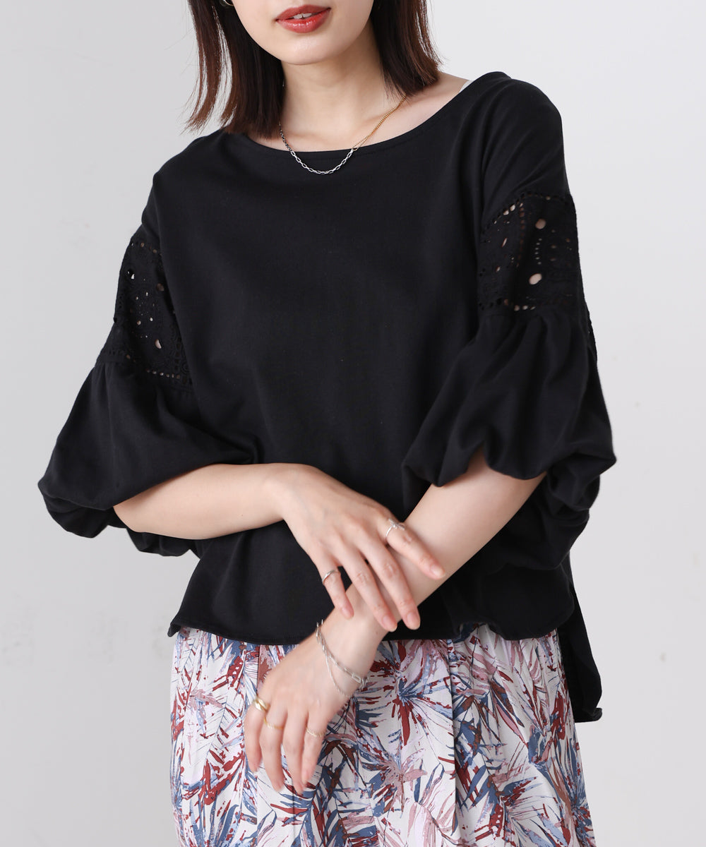 袖レース切替ブラウス