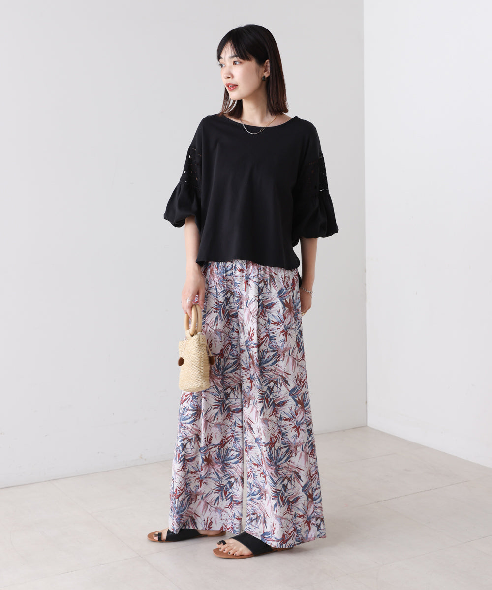 袖レース切替ブラウス