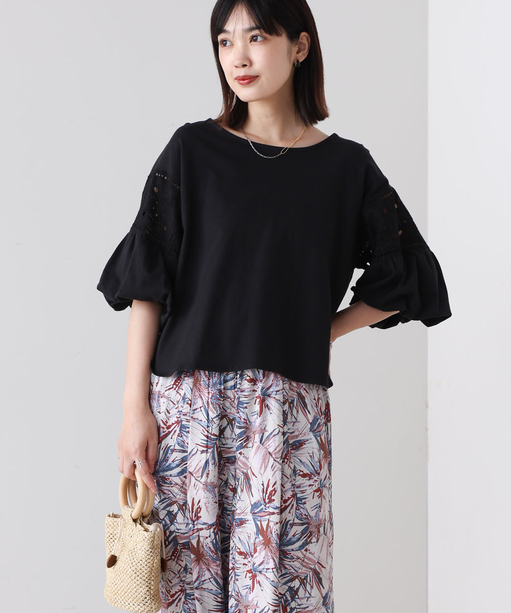 袖レース切替ブラウス