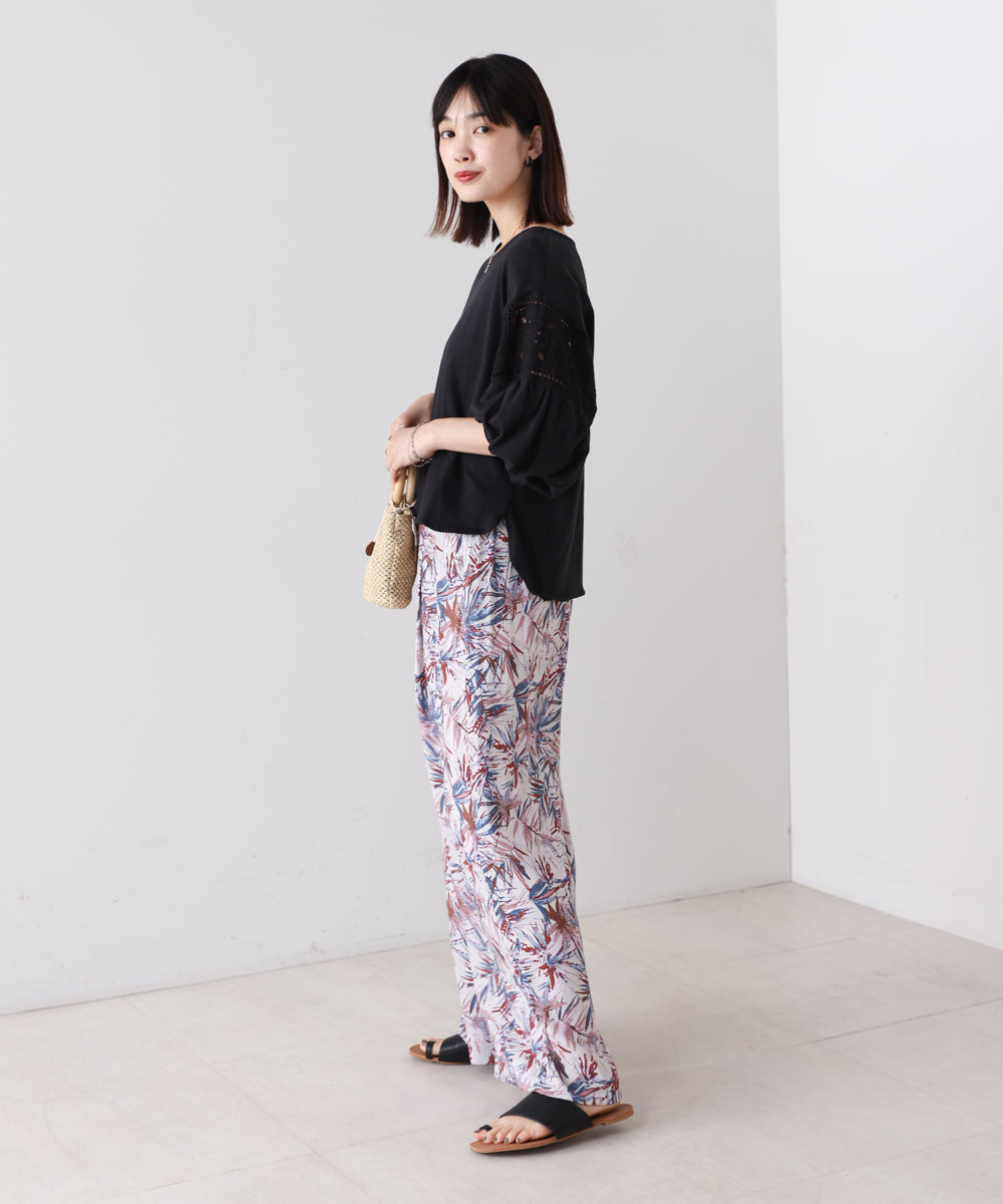 袖レース切替ブラウス