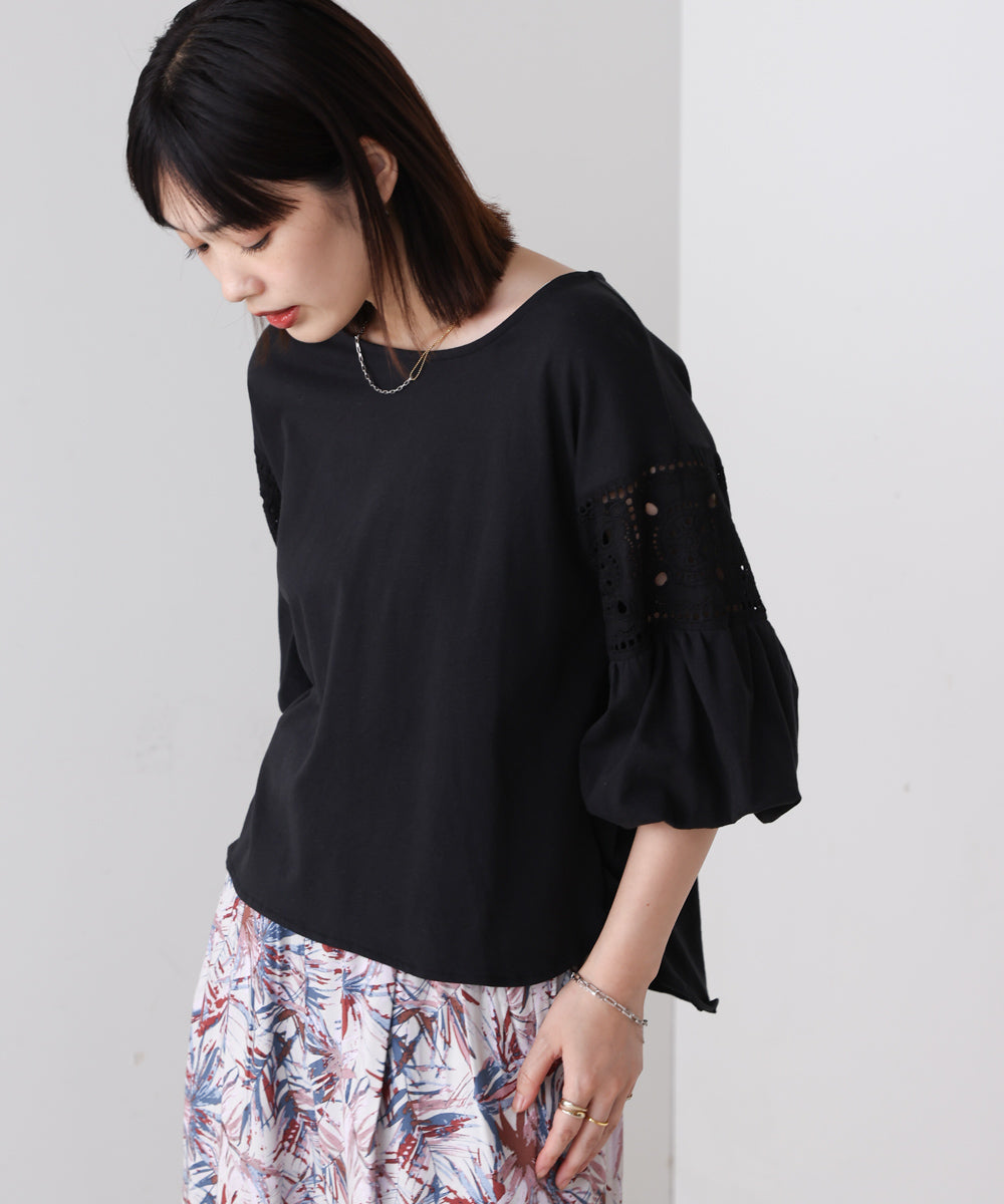 袖レース切替ブラウス