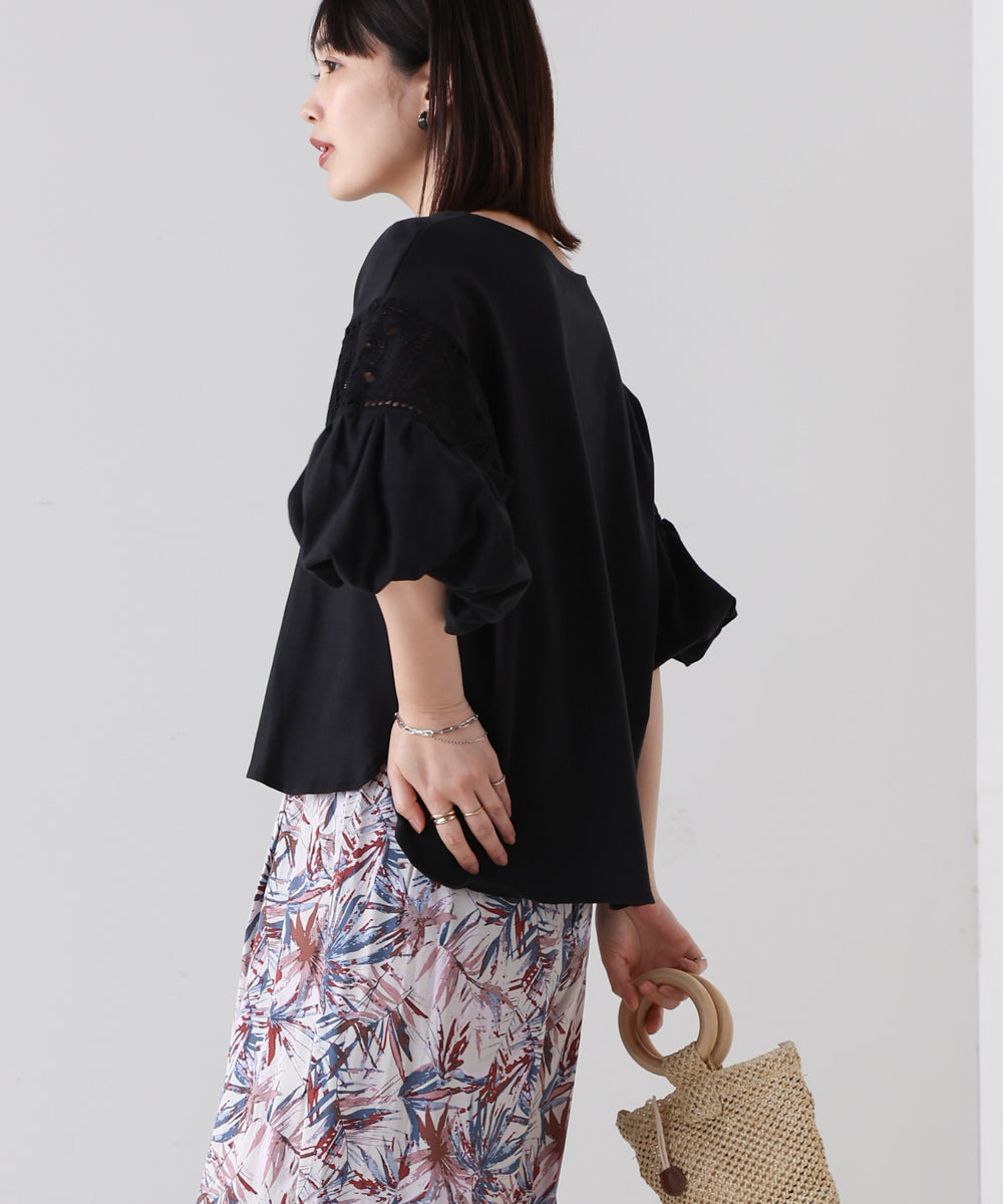 袖レース切替ブラウス