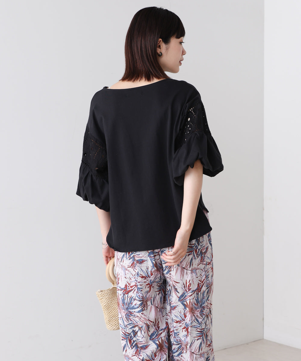 袖レース切替ブラウス