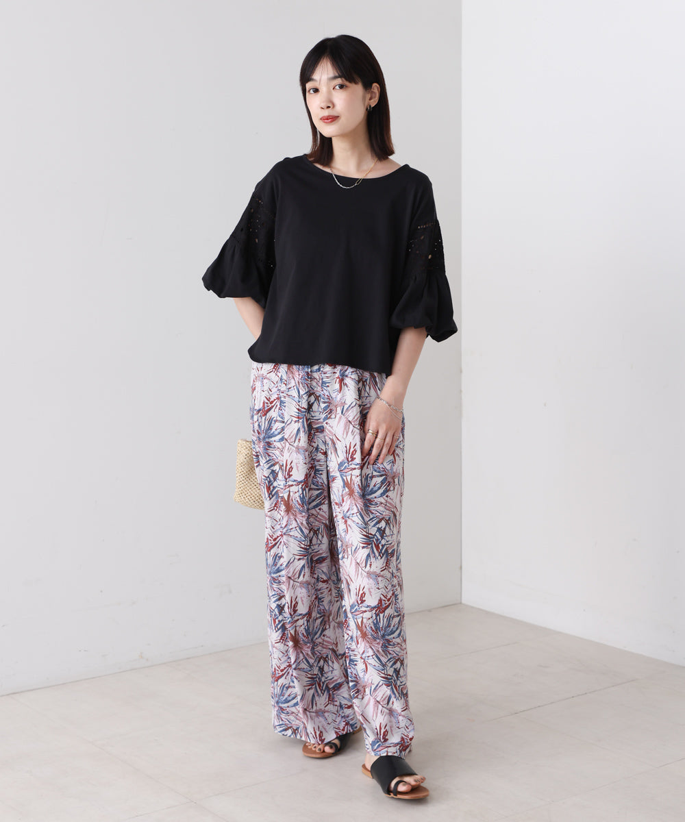 袖レース切替ブラウス