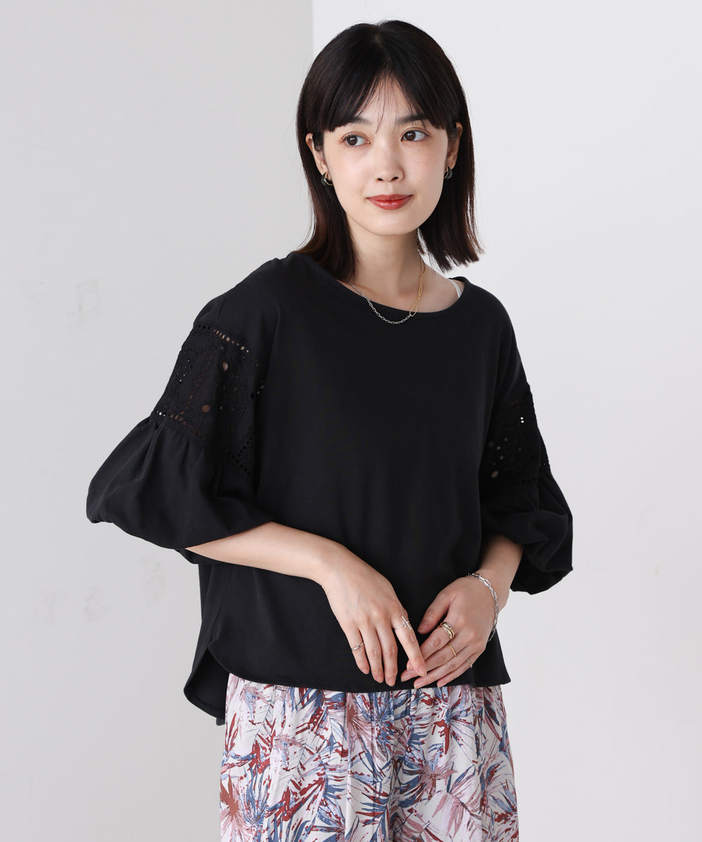 袖レース切替ブラウス