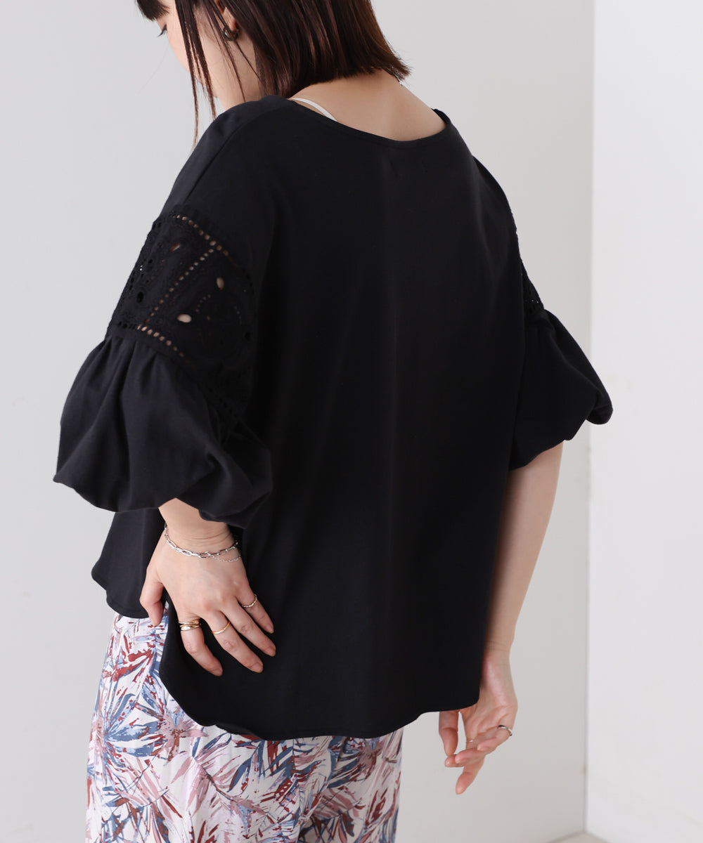 袖レース切替ブラウス
