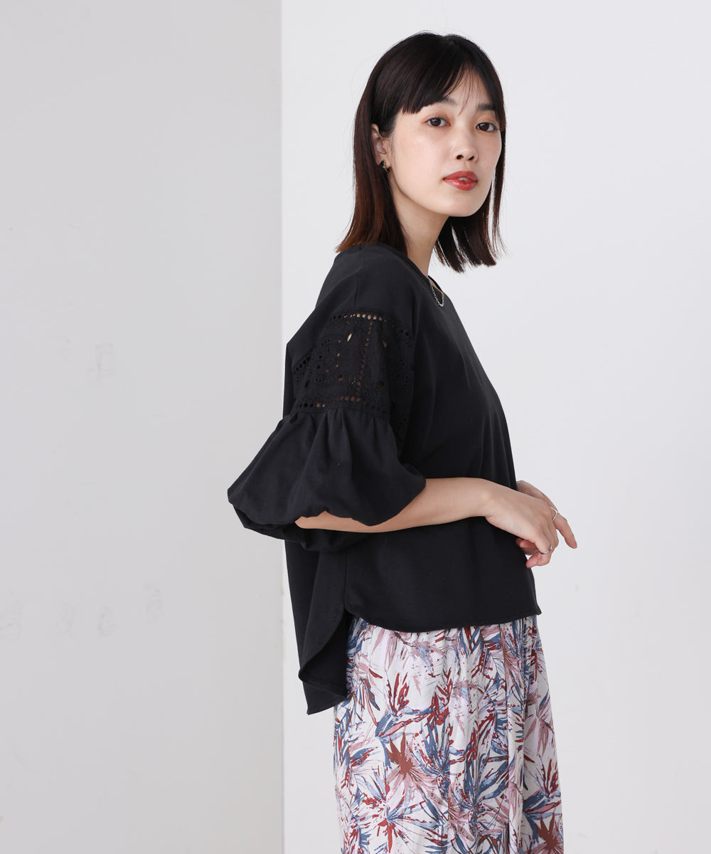 袖レース切替ブラウス