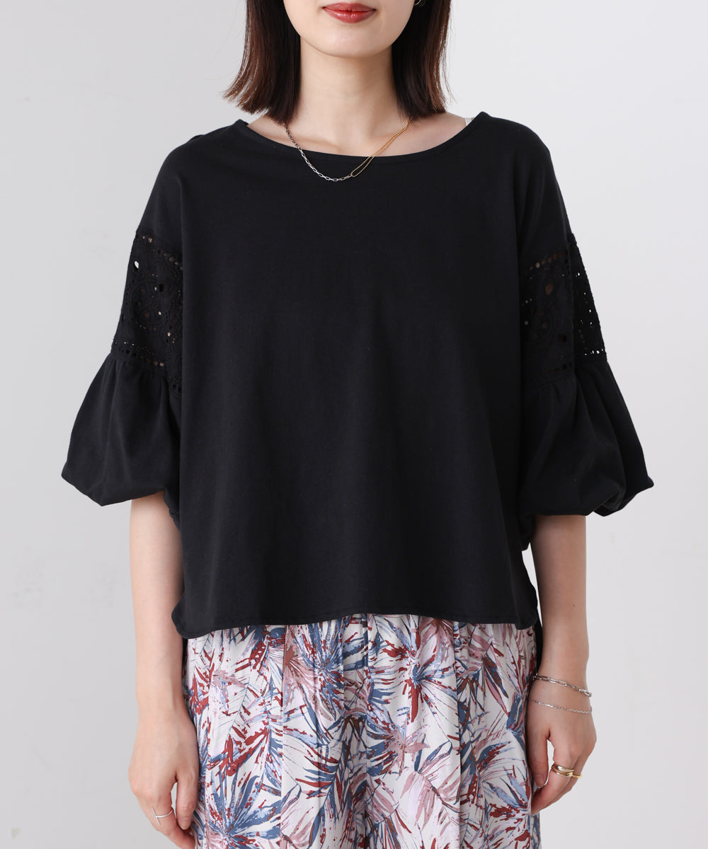 袖レース切替ブラウス