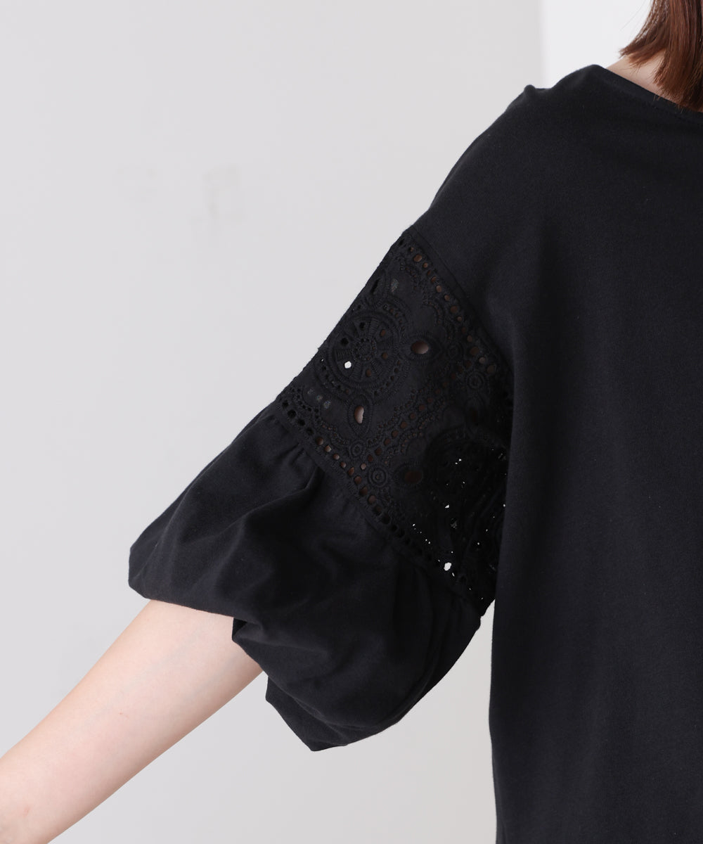 袖レース切替ブラウス