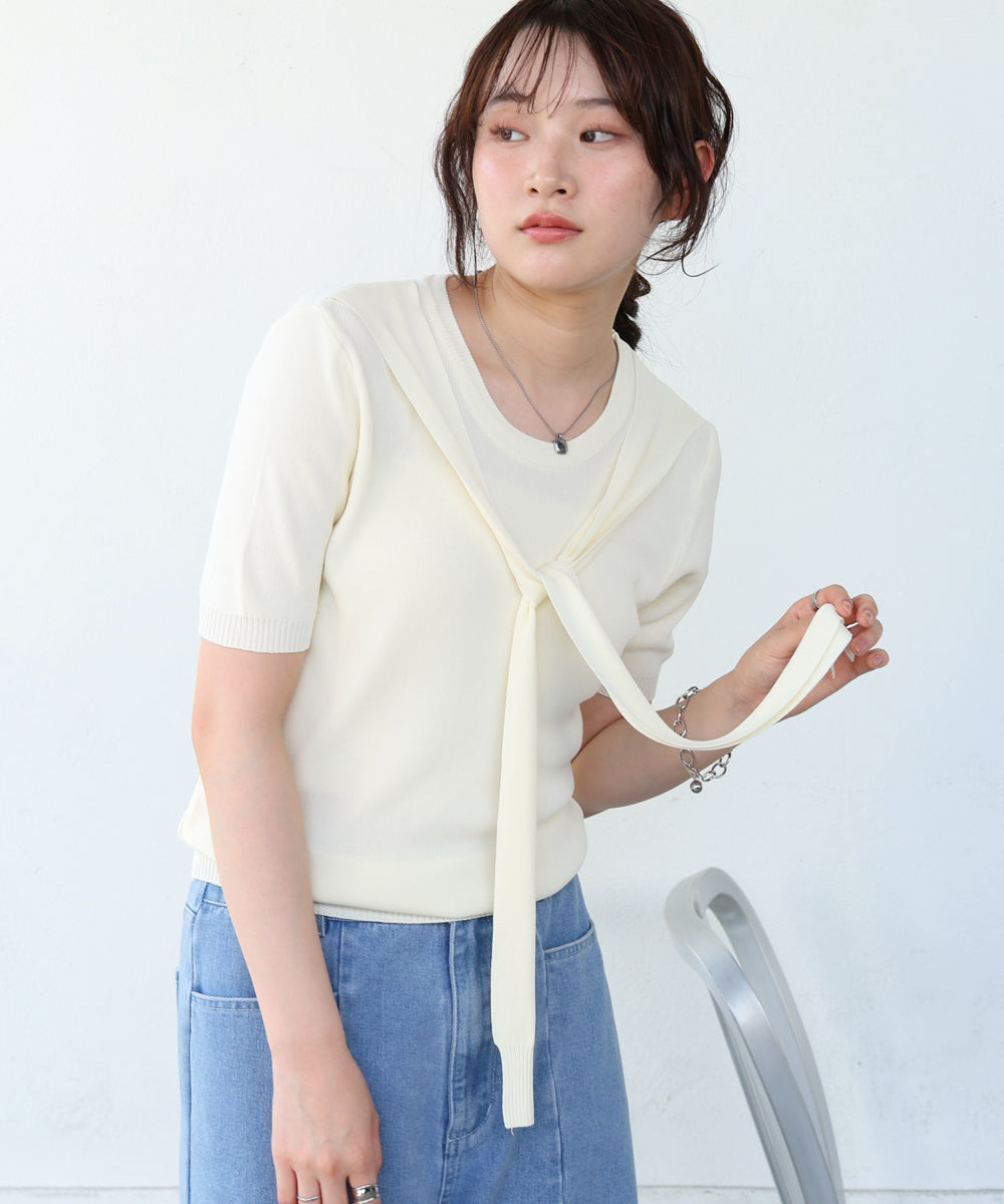 レイヤードデザインドッキング サマーニットトップス