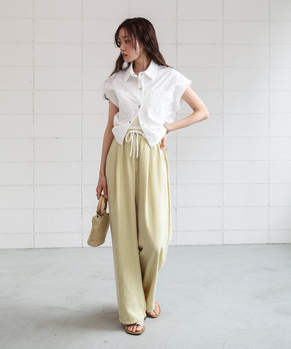 ダブルウエストピーチスキンカラーパンツ