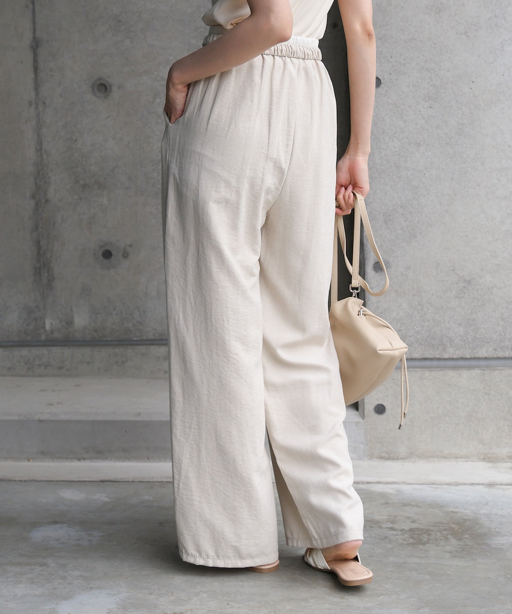 ダブルウエストピーチスキンカラーパンツ