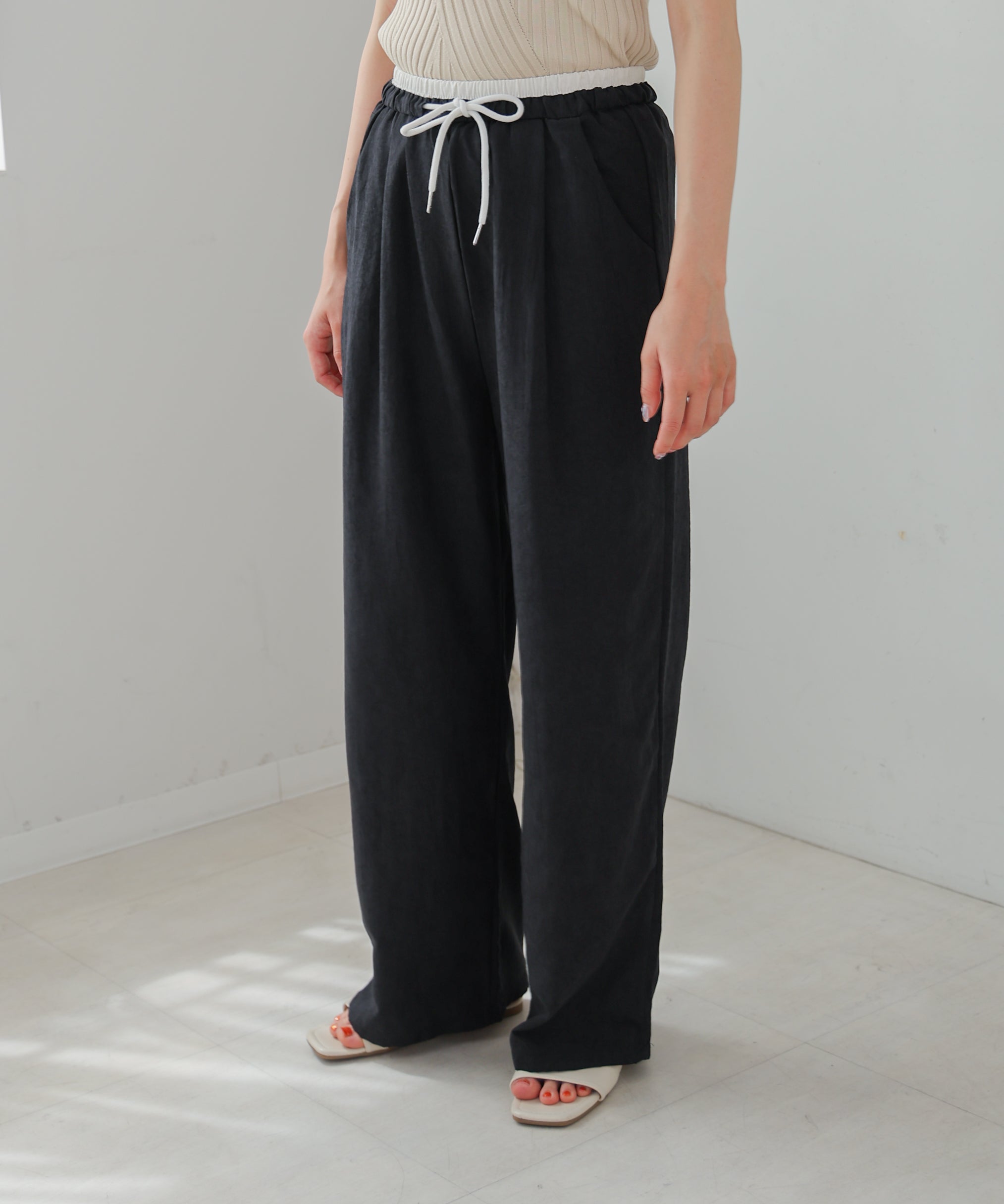 ダブルウエストピーチスキンカラーパンツ