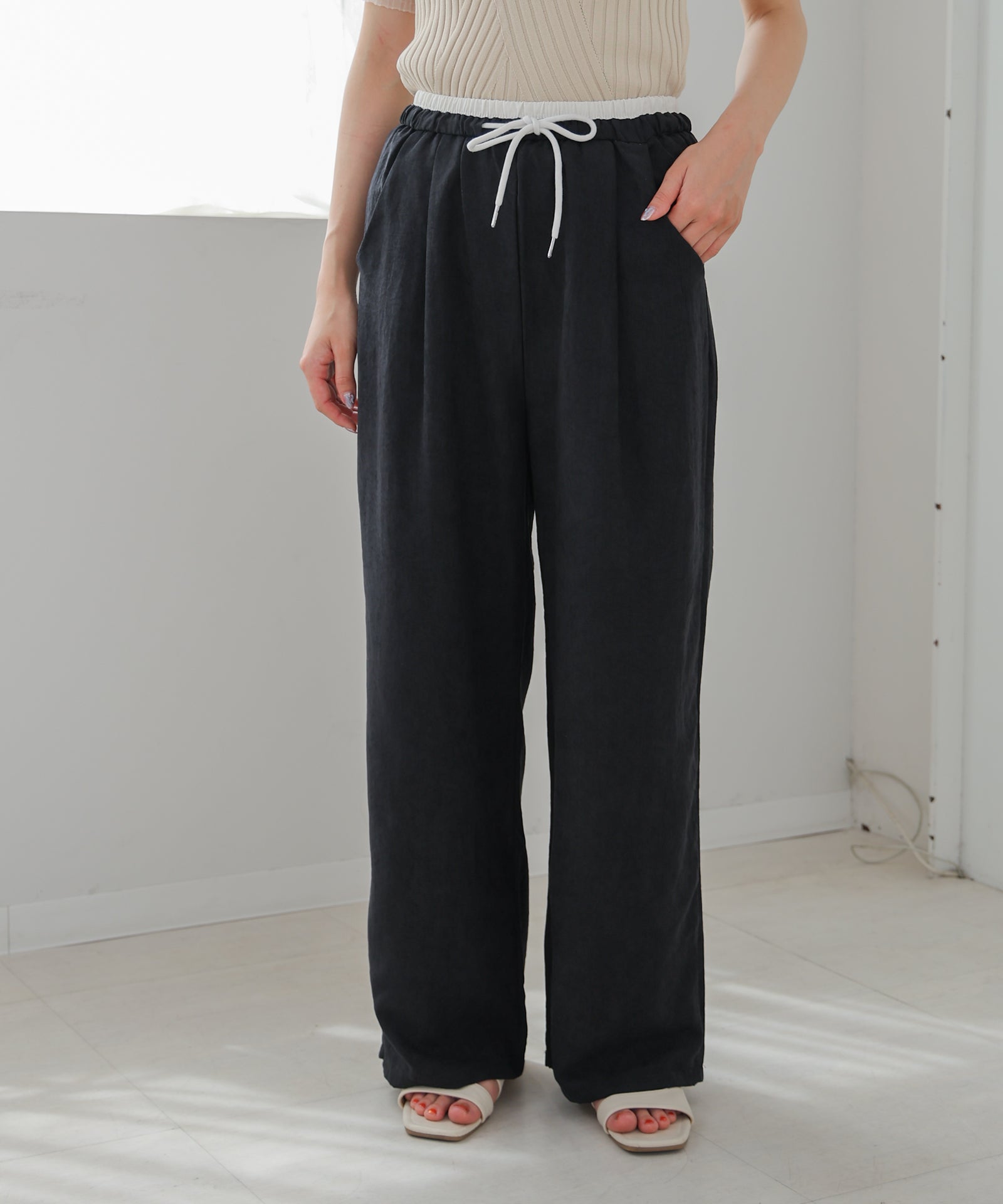 ダブルウエストピーチスキンカラーパンツ